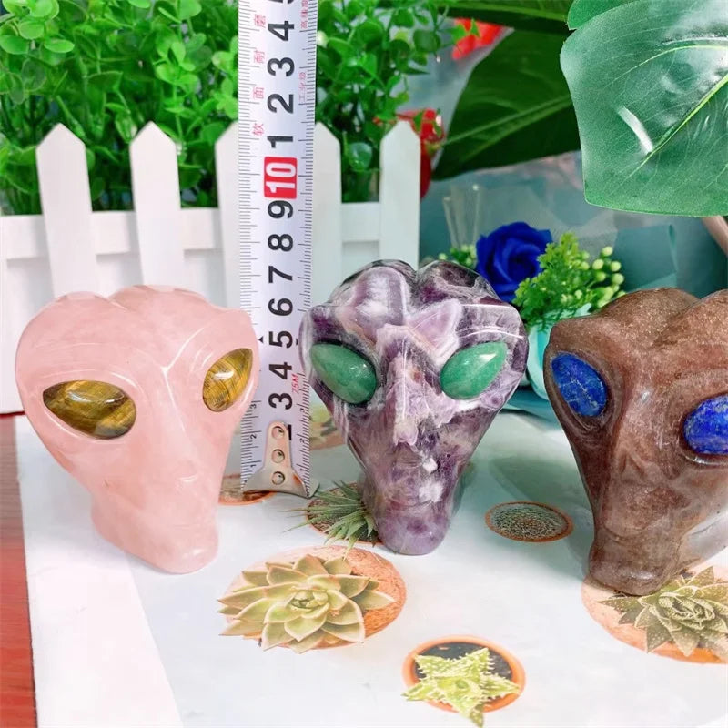 8cm Natural Stone Carved Alien Skull Statue - Healing Crystal Decor, Gemstone Collection (1pc) for Meditation, Home Decor & Spiritual Gifts