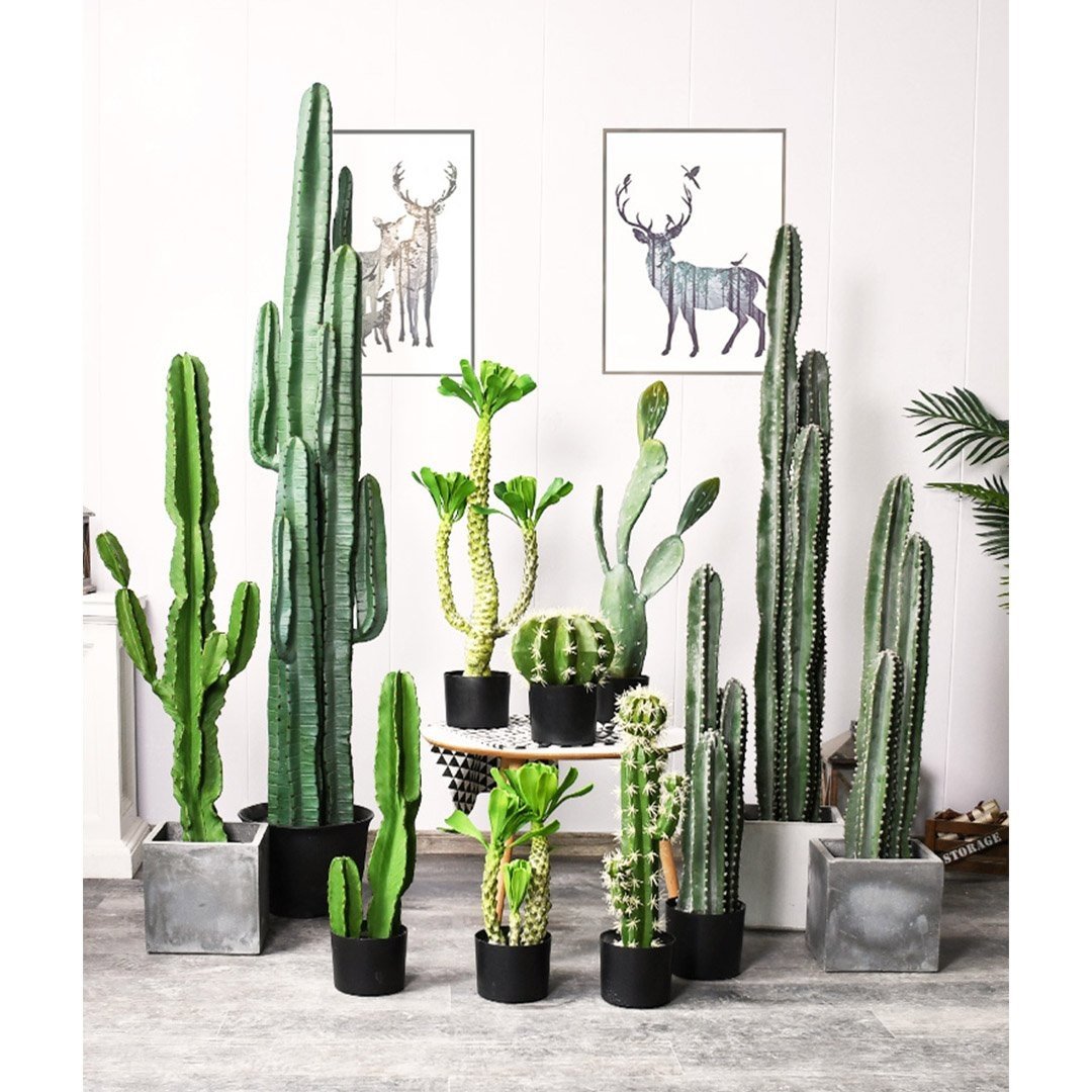 2 Pack 120cm Green Artificial Cactus Plants - Fake Indoor Cactus Tree with 6 Heads, Realistic Simulation Home Office Decor for Living Room, Bedroom, Desk & Wedding Decorations