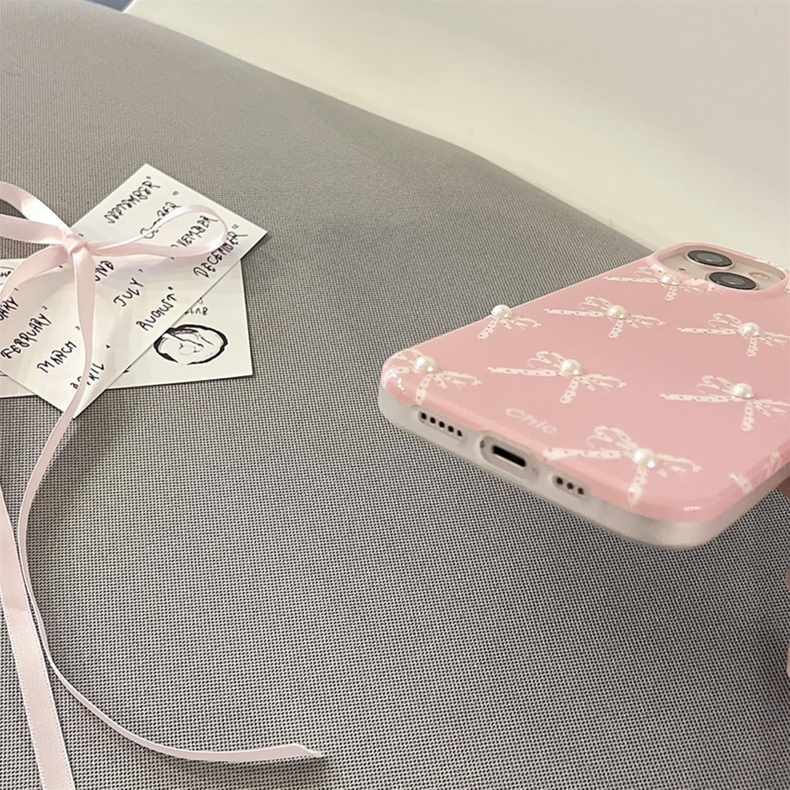 Elegant Pink Bow Phone Case Compatible with iPhone 11/12/13/14/15 Pro Max - Slim Protective Cover for Women & Girls - Perfect for Everyday Use, Gift Giving & Special Occasions