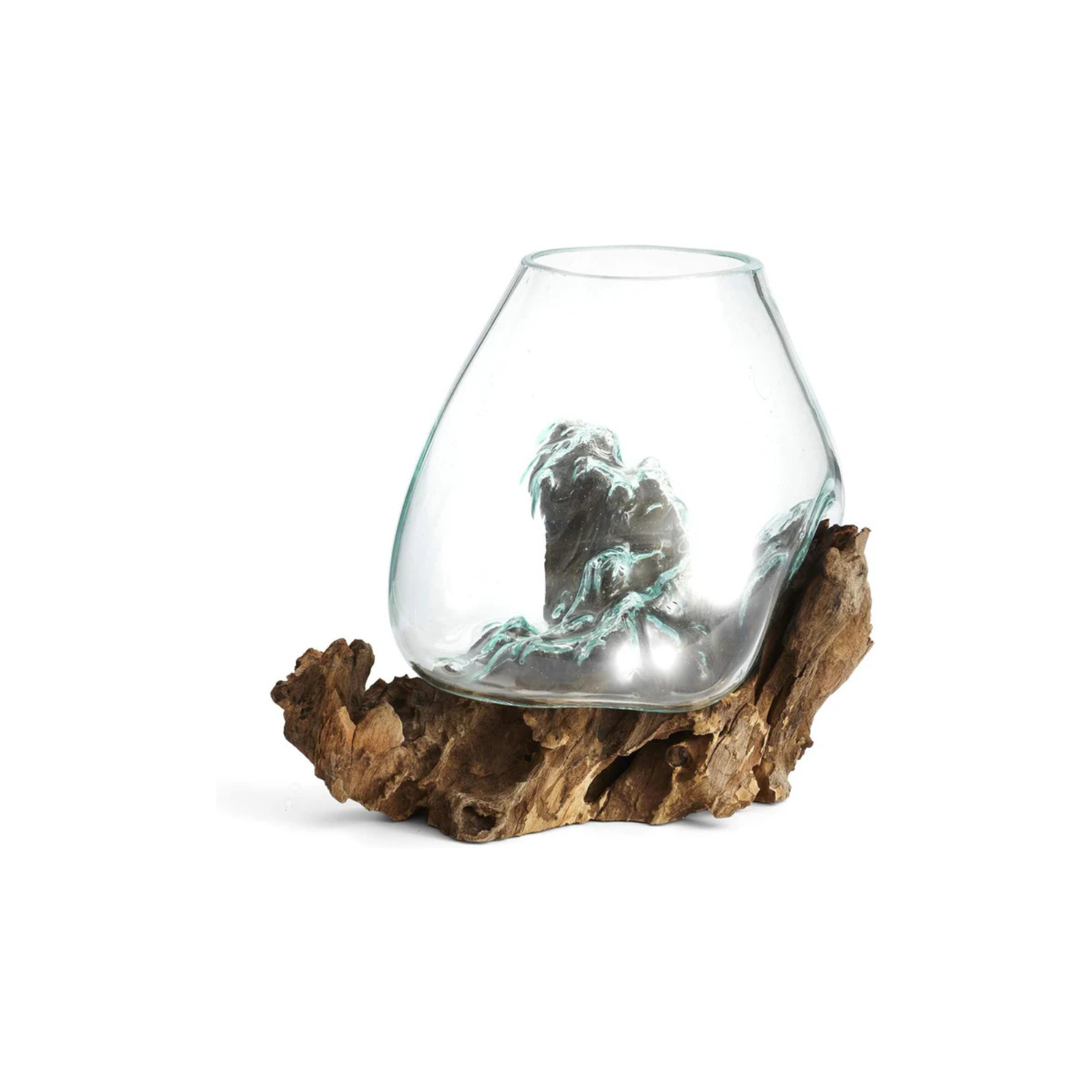 Cohasset Molten Luminary Sculpture - 9.5 Inch Wide Handmade Natural Wood & Recycled Glass Decorative Light - Perfect for Home Decor, Wedding Centerpieces, and Holiday Gifts