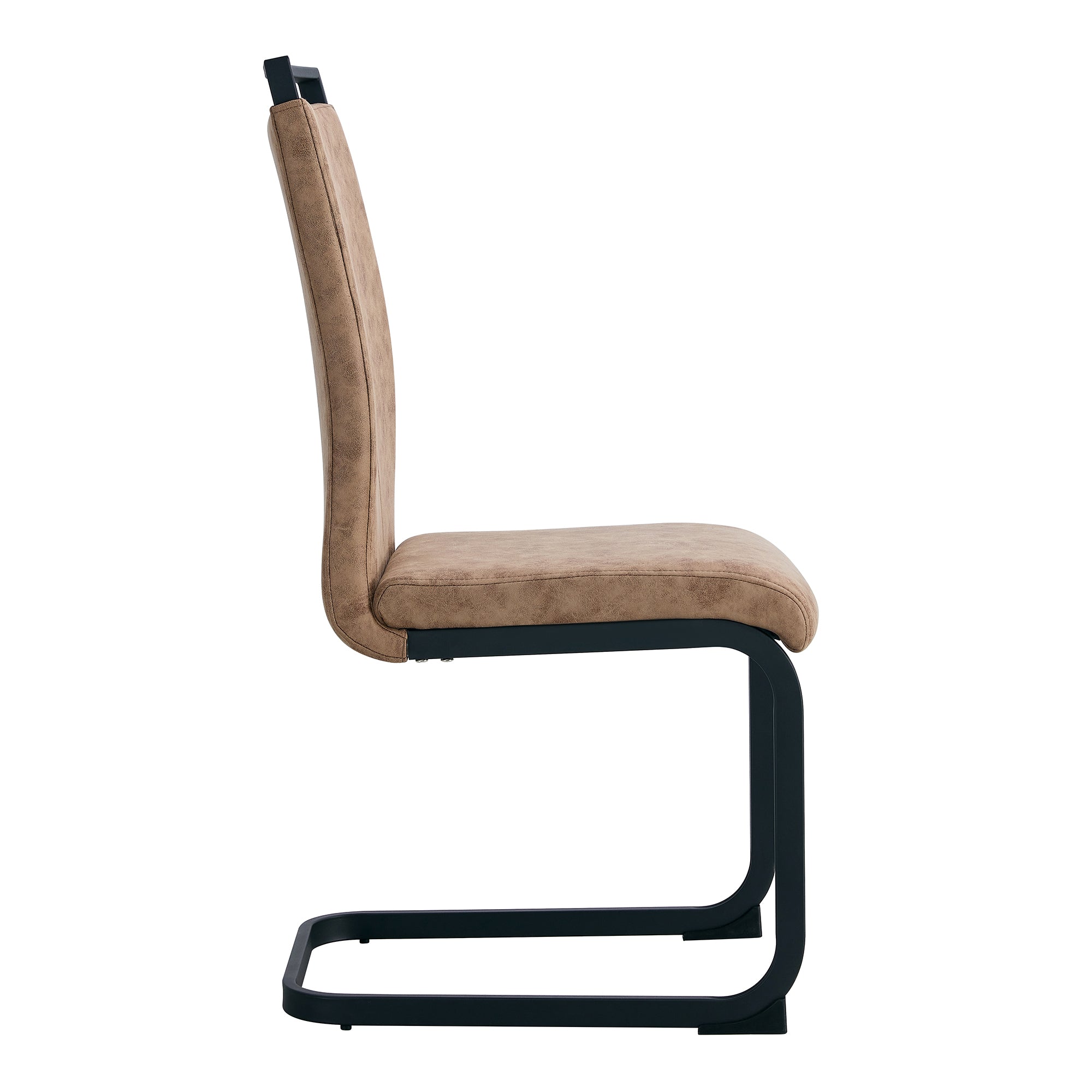High Back Upholstered Dining Chairs Set of 2 - Modern Tech Fabric C-Shaped Tube Design with Black Metal Legs for Kitchen, Dining Room, Office, Patio & Guest Seating | Comfortable & Stylish Brown Chairs for Home Decor