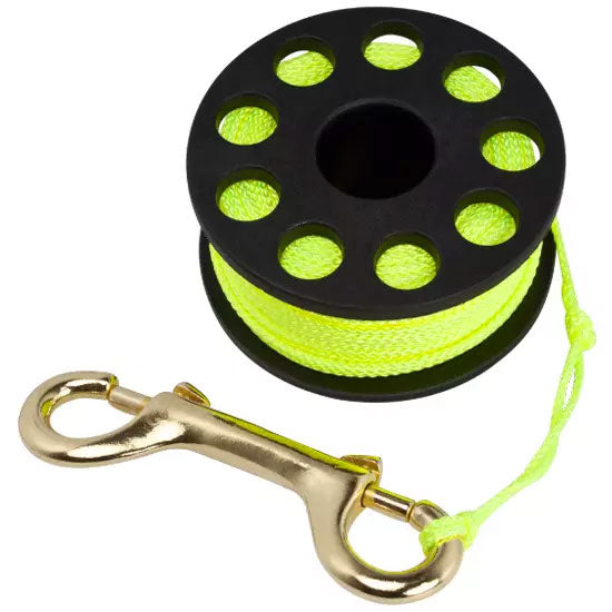 Aquatec 50m Scuba Diving Finger Spool with Double Ended Brass Clip - Perfect for Underwater Exploration, Cave Diving & Technical Diving Gear