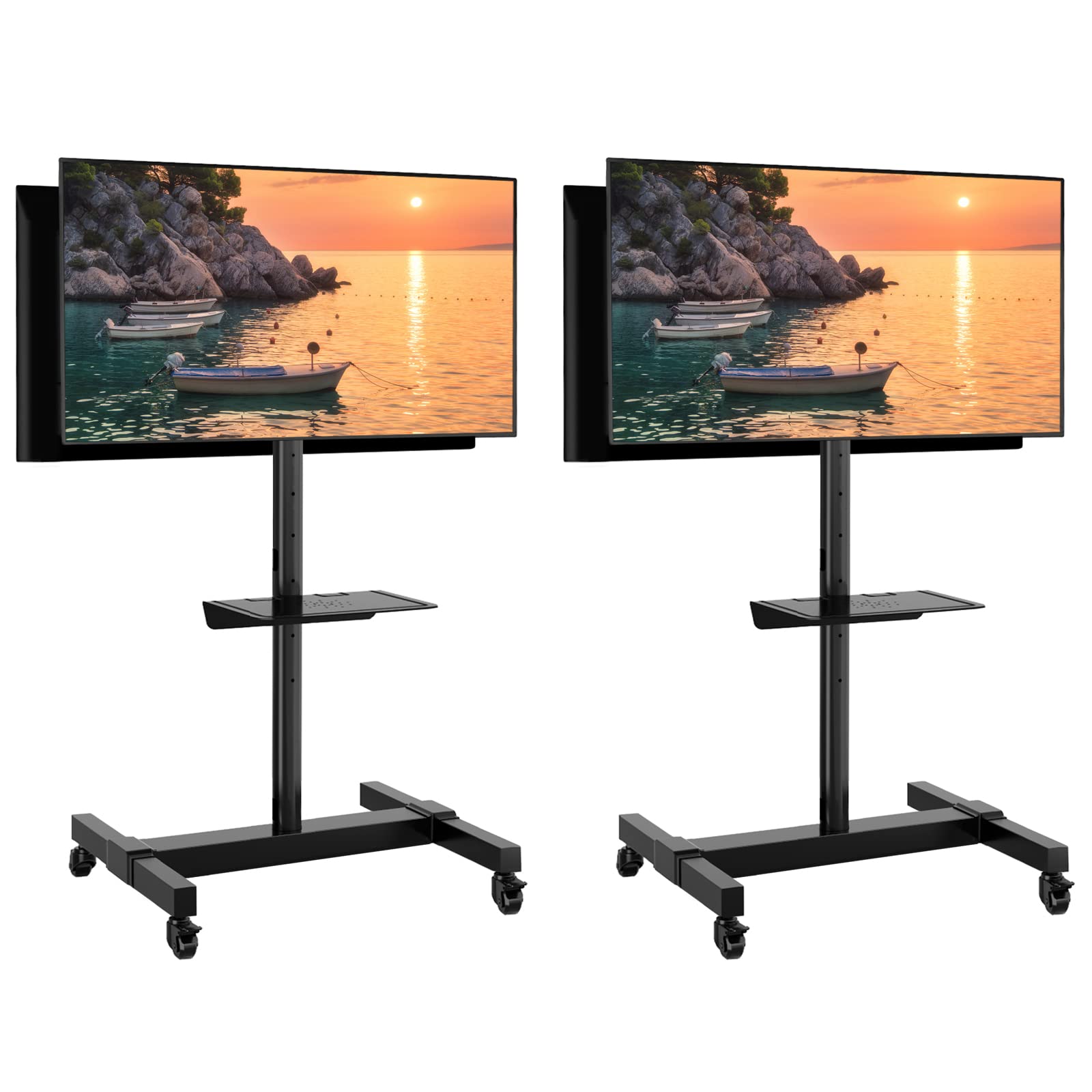 TVON Mobile Dual TV Stand for 32-65 Inch Plasma LCD LED Smart Flat Panel Curved TVs - Heavy Duty Rolling TV Cart with Wheels & Tilt Mount Floor Stand (Holds up to 132 lbs) - Perfect for Living Room, Bedroom, or Office Entertainment Setup