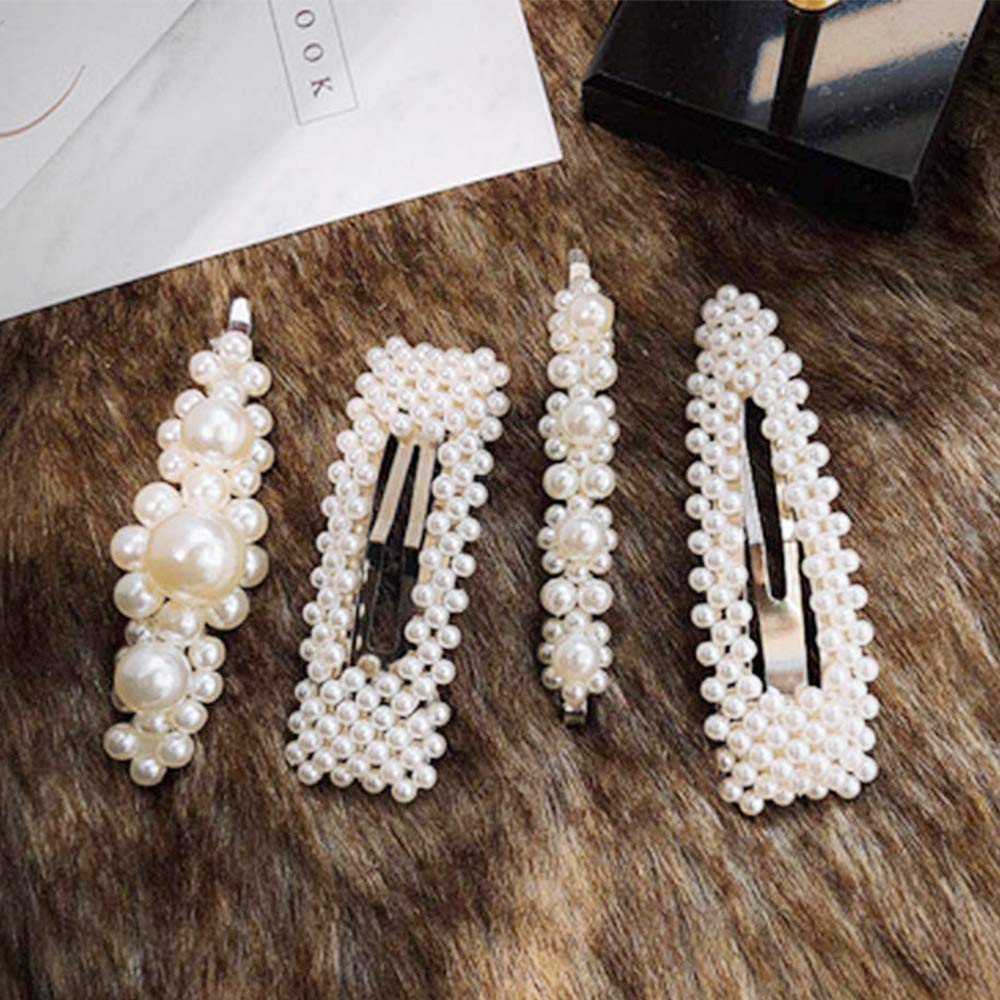 4PCS Golden Pearl Hair Clips for Women - Elegant Handmade Hair Accessories with Pearl Embellishments, Hair Pins Barrettes for Girls & Women - Perfect for Weddings, Parties & Everyday Styling