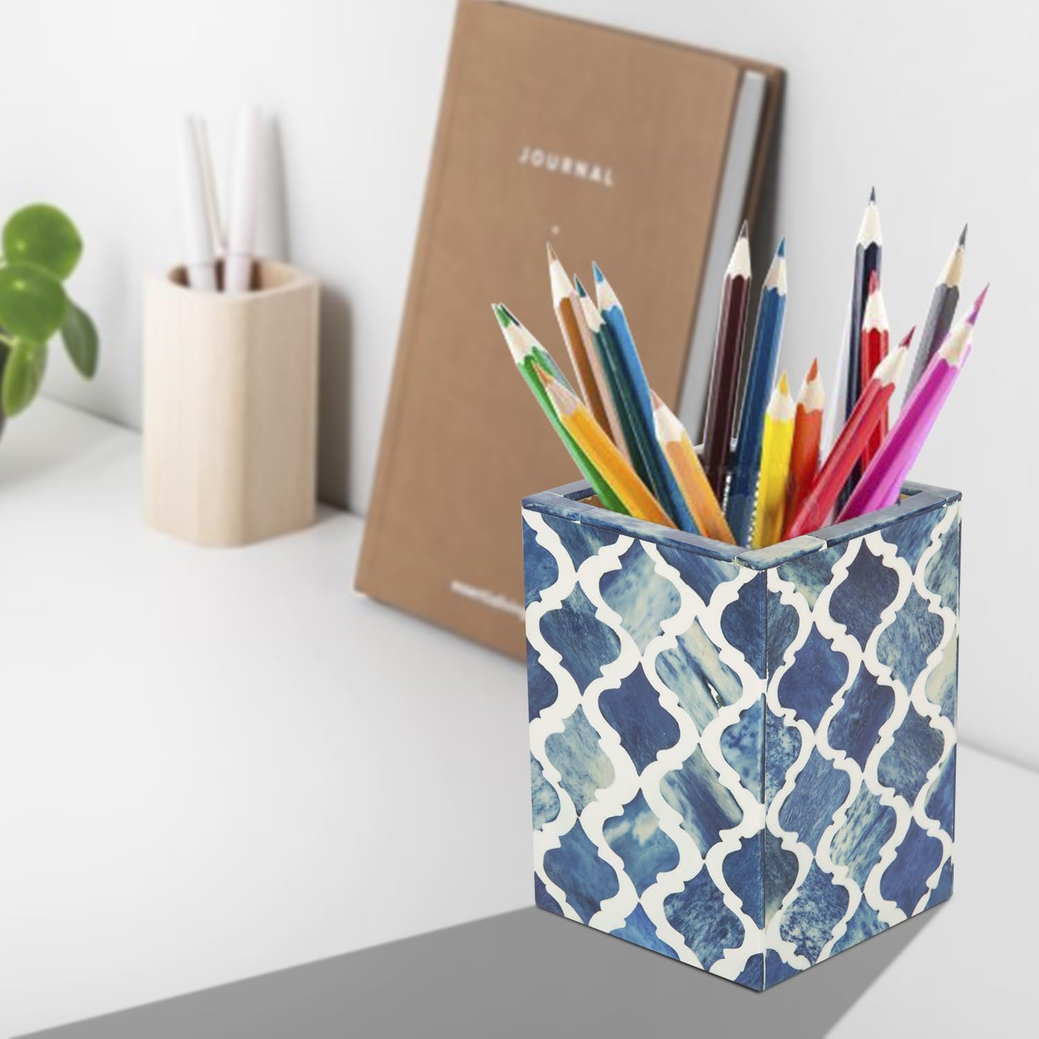 Handmade Moroccan Blue Ceramic Pen Holder & Desk Organizer - Stylish Pencil Cup for Office, Study, and Home Decor - Perfect for Writers, Students & Professionals