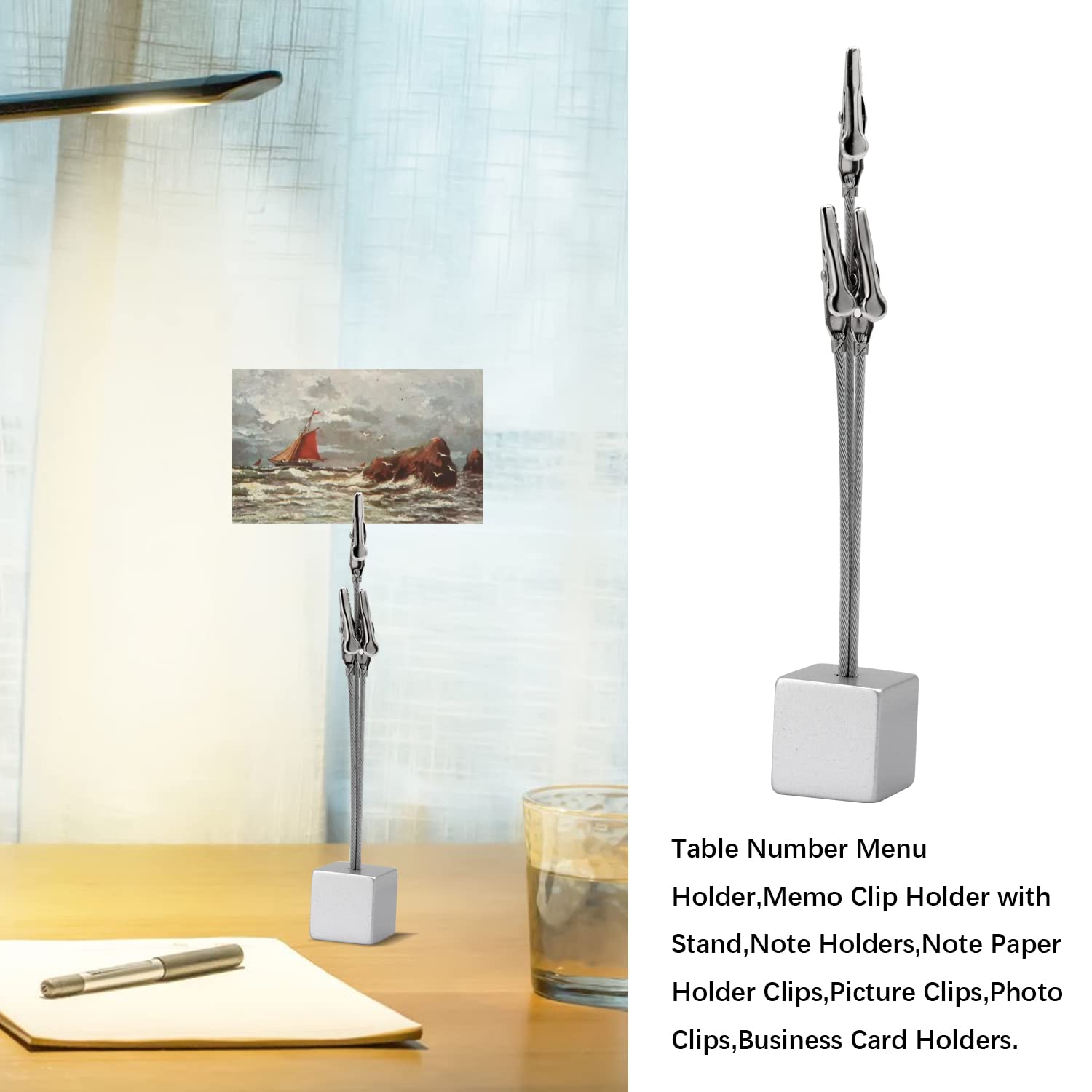 3-Pack Silver Picture Stand with 3 Clips - Versatile Card Holder, Memo Display & Photo Stand for Weddings, Restaurants, Birthdays - Perfect for Table Numbers, Food Signs & Notes Display