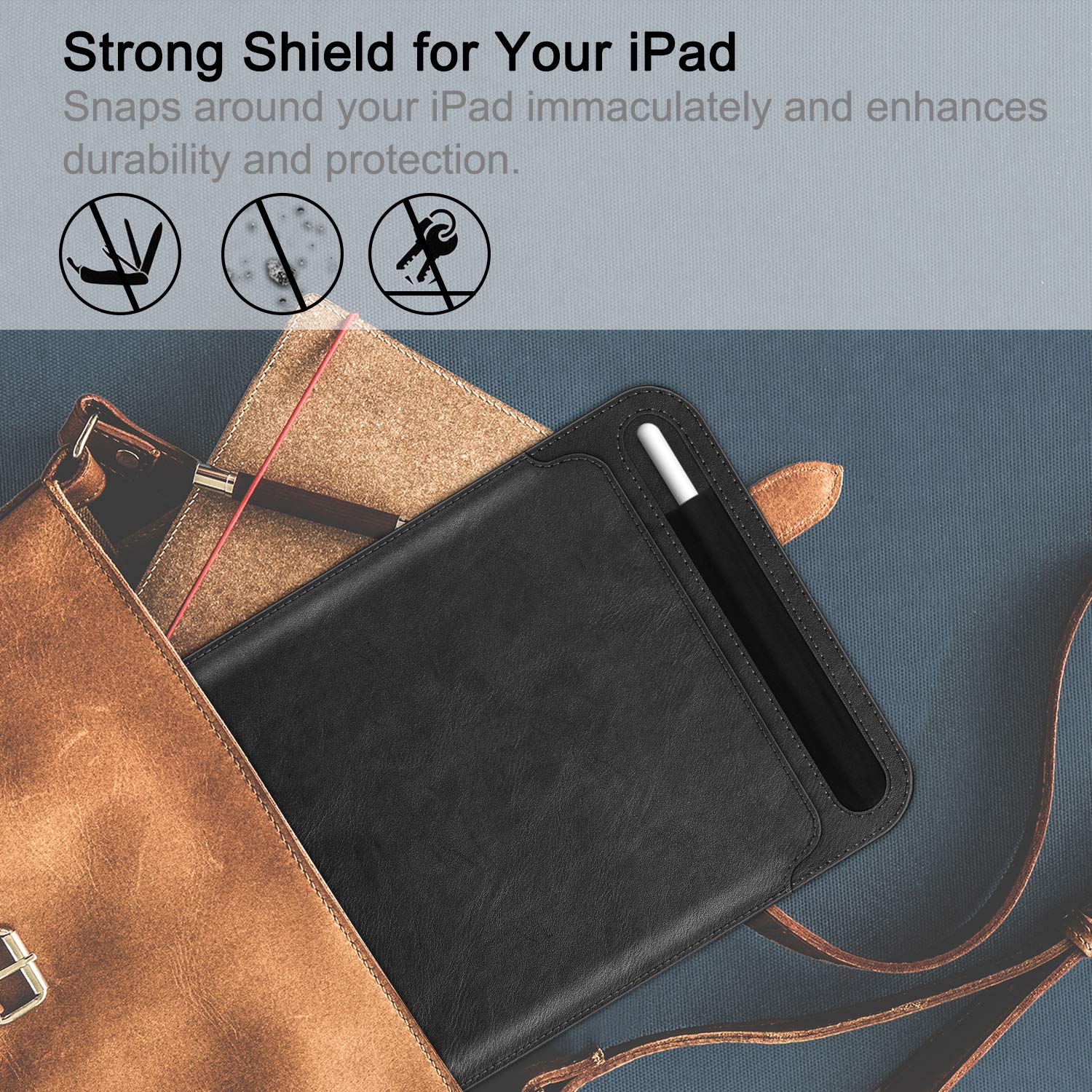 Fintie Slim Vegan Leather iPad Case with Pencil Holder - Compatible with iPad Air 11/Air 5/4, iPad (A16), 10th/9th Gen & Pro 11-inch - Protective Sleeve Cover & Carrying Bag (Black) - Perfect for Work, School & Travel