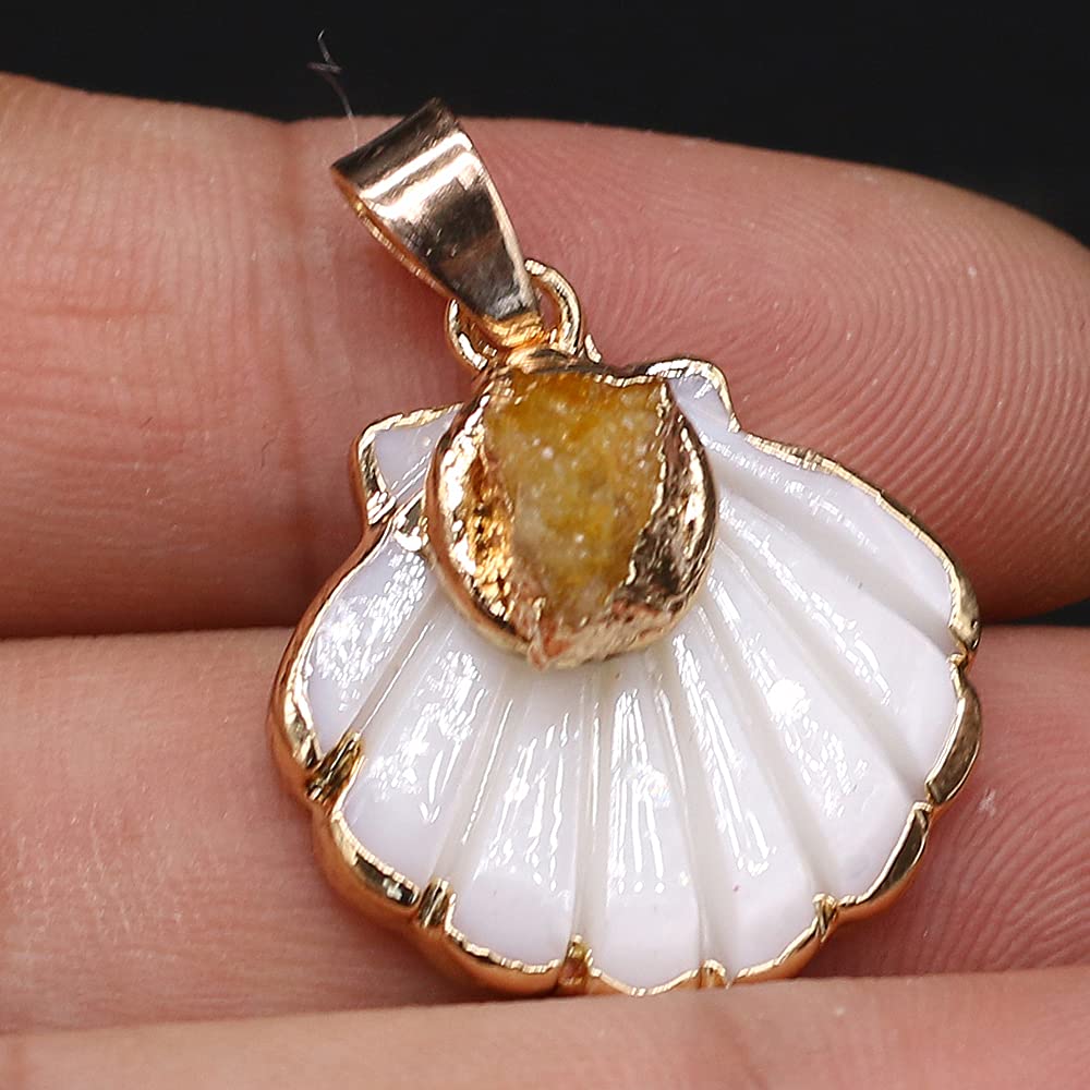 LHJ Scallop-Shaped Natural Mother of Pearl Shell Pendants - 5pcs Energy Crystal Stone Settings for Jewelry Making (DIY Necklace, Bracelet, Earrings Crafting) - Perfect for Boho, Beach & Spiritual Jewelry Designs