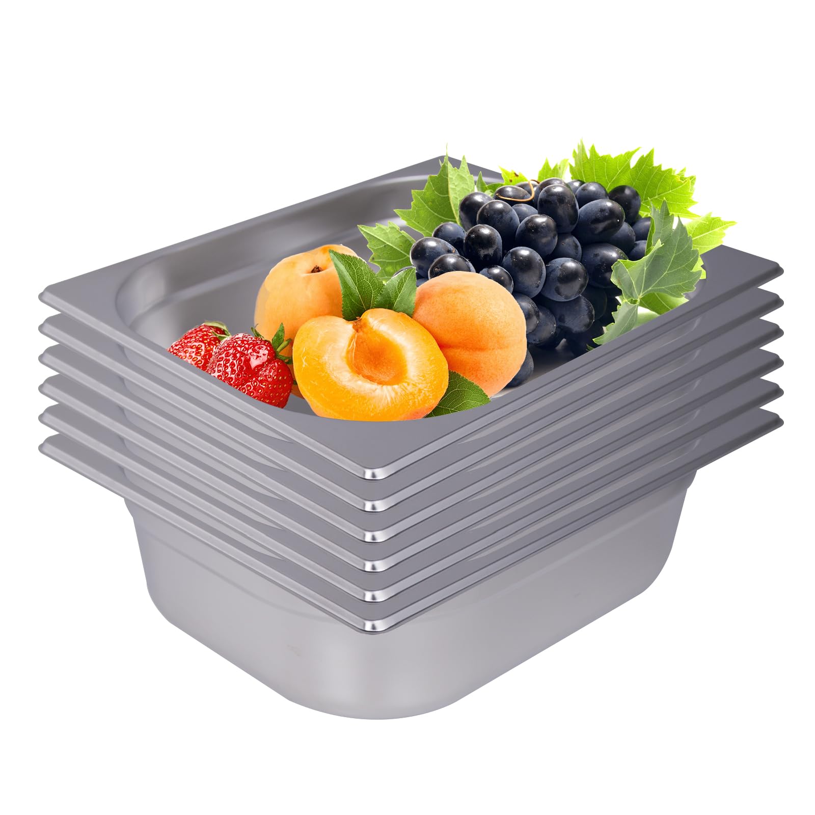 1/2 Size GN Hotel Pans 4-Inch Deep - 6-Pack Stainless Steel Commercial Food Containers for Restaurants, Buffets & Catering | Perfect for Steam Tables, Chafing Dishes & Food Storage