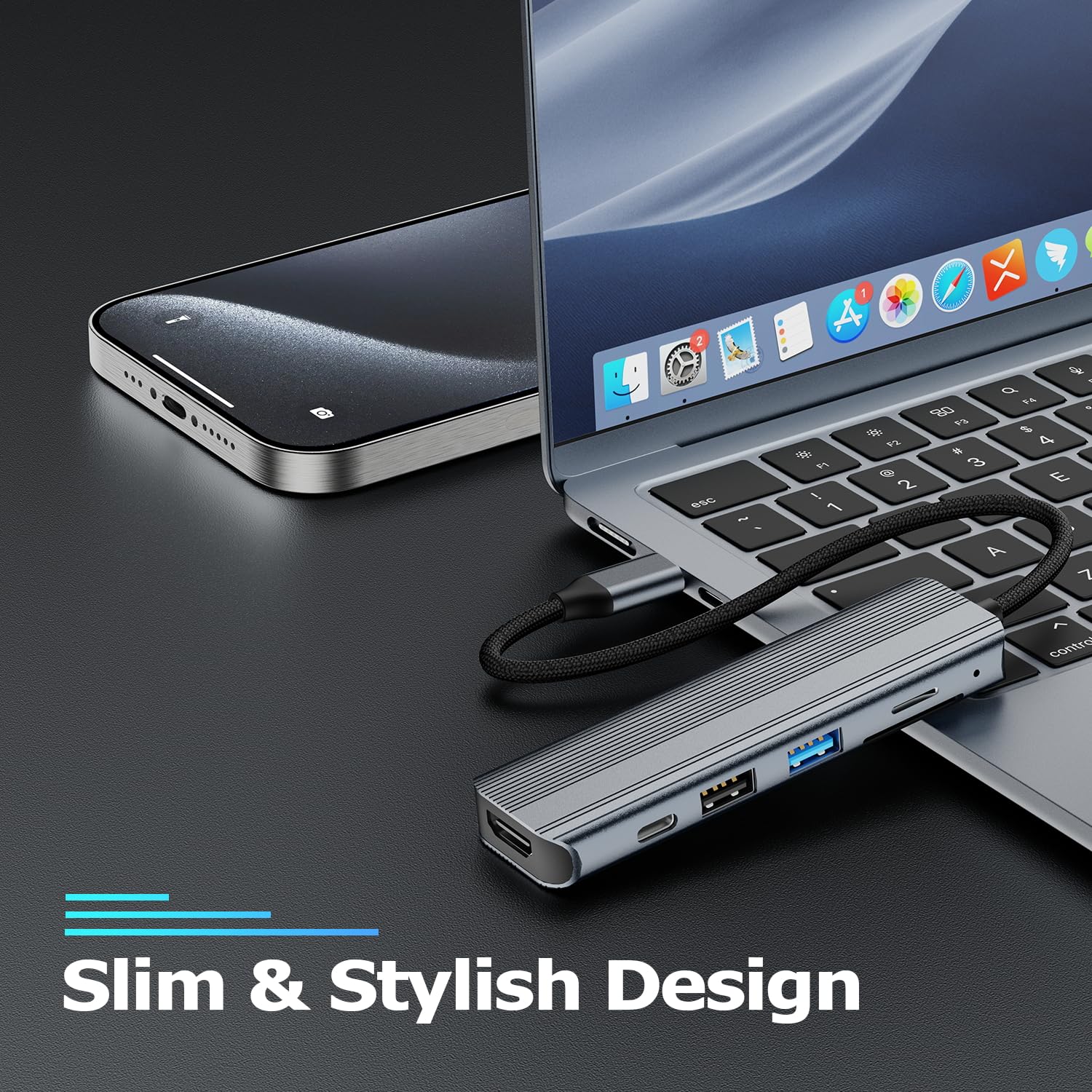 6-in-1 USB C Hub with HDMI, USB 3.0, PD 100W for MacBook & Laptops