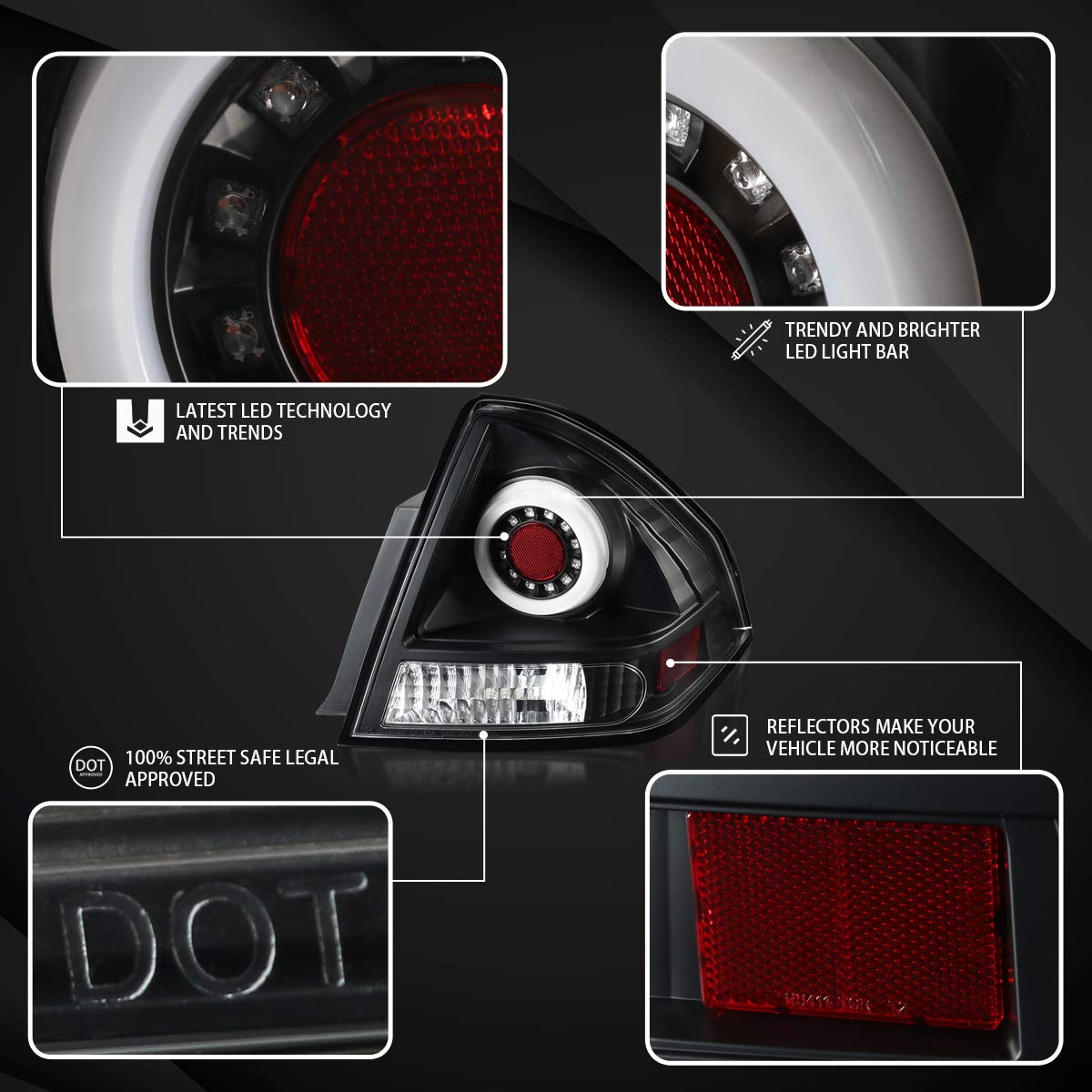 AUTOZENSATION LED Tail Lights Compatible with 2006-2013 Chevy Impala & 2014-2016 Impala Limited - Black LED Bar Design Left & Right Pair Assembly - Upgrade Your Car's Style & Visibility for Night Driving