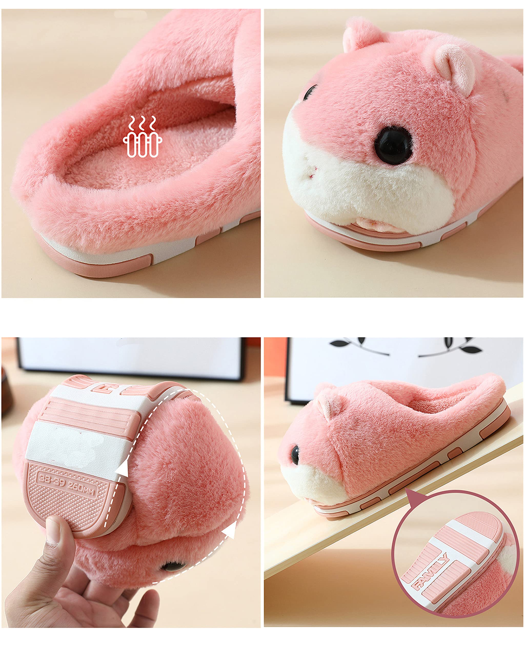 Adorable Hamster Slippers for Women - Cozy Furry Animal House Shoes for Winter, Cute Cartoon Home Slippers | Perfect for Indoor Comfort, Lounge Wear & Gift Giving