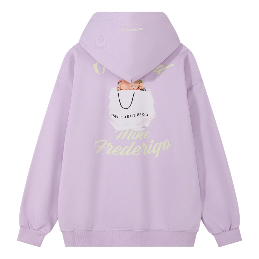 ORI FREDERIQO Purple Printed Hooded Sweatshirt for Men - Stylish & Comfortable Hoodie for Casual Wear, Street Fashion & Outdoor Activities