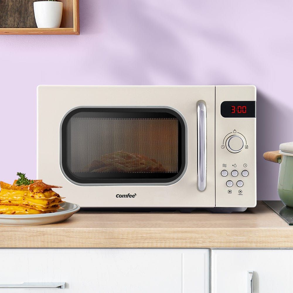 20L 800W Microwave Oven with 8 Cooking Presets, Countertop Kitchen Appliance in Cream - Perfect for Small Kitchens, Dorms & Office Break Rooms