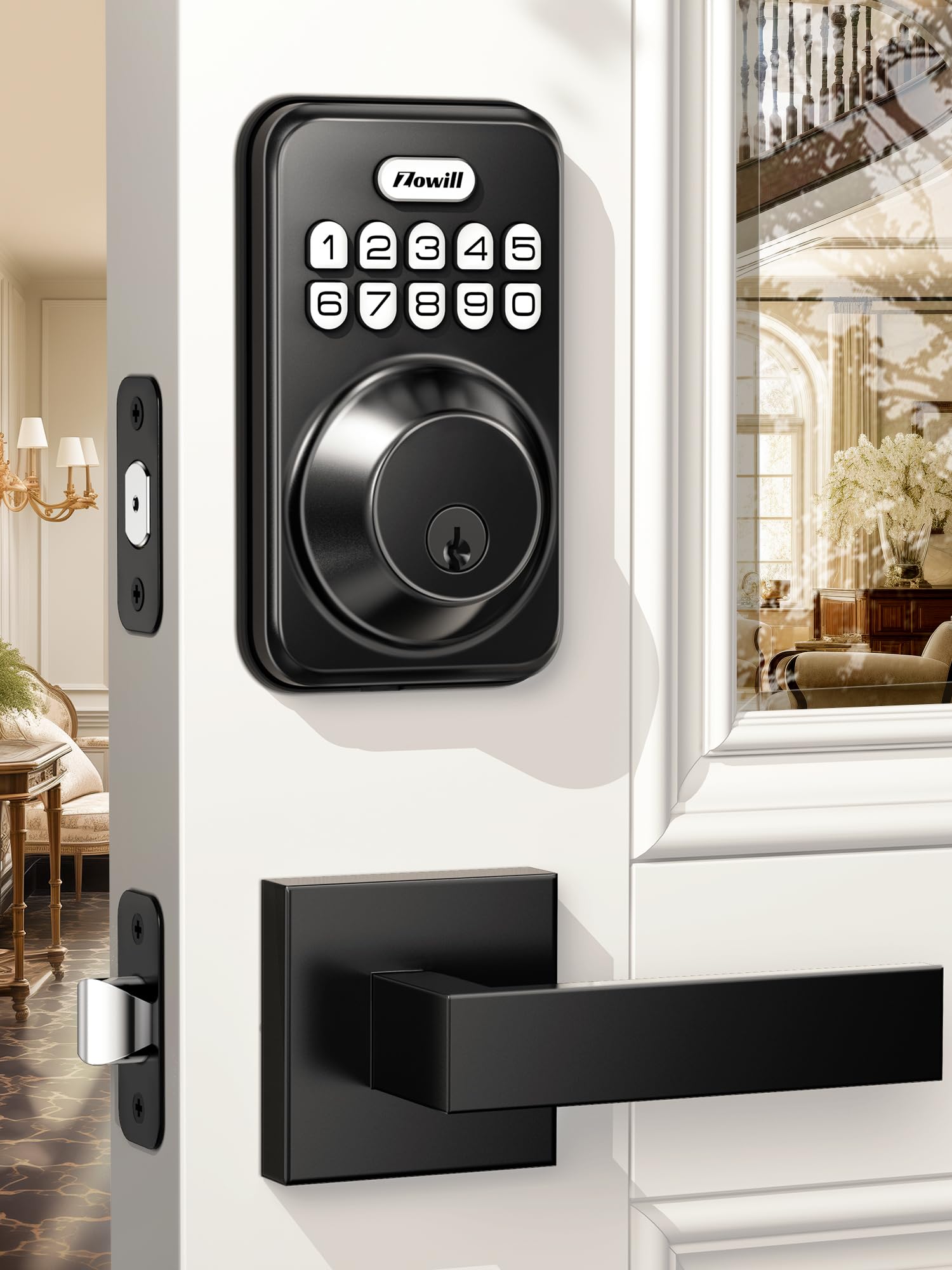 Zowill Smart Keyless Entry Door Lock - Electronic Keypad Deadbolt with Auto-Locking, Anti-Peeping Password & 2 Lever Handles | Matte Black Front Door Handle Set for Home Security & Convenience | Perfect for Apartments, Vacation Homes & Rental Properties