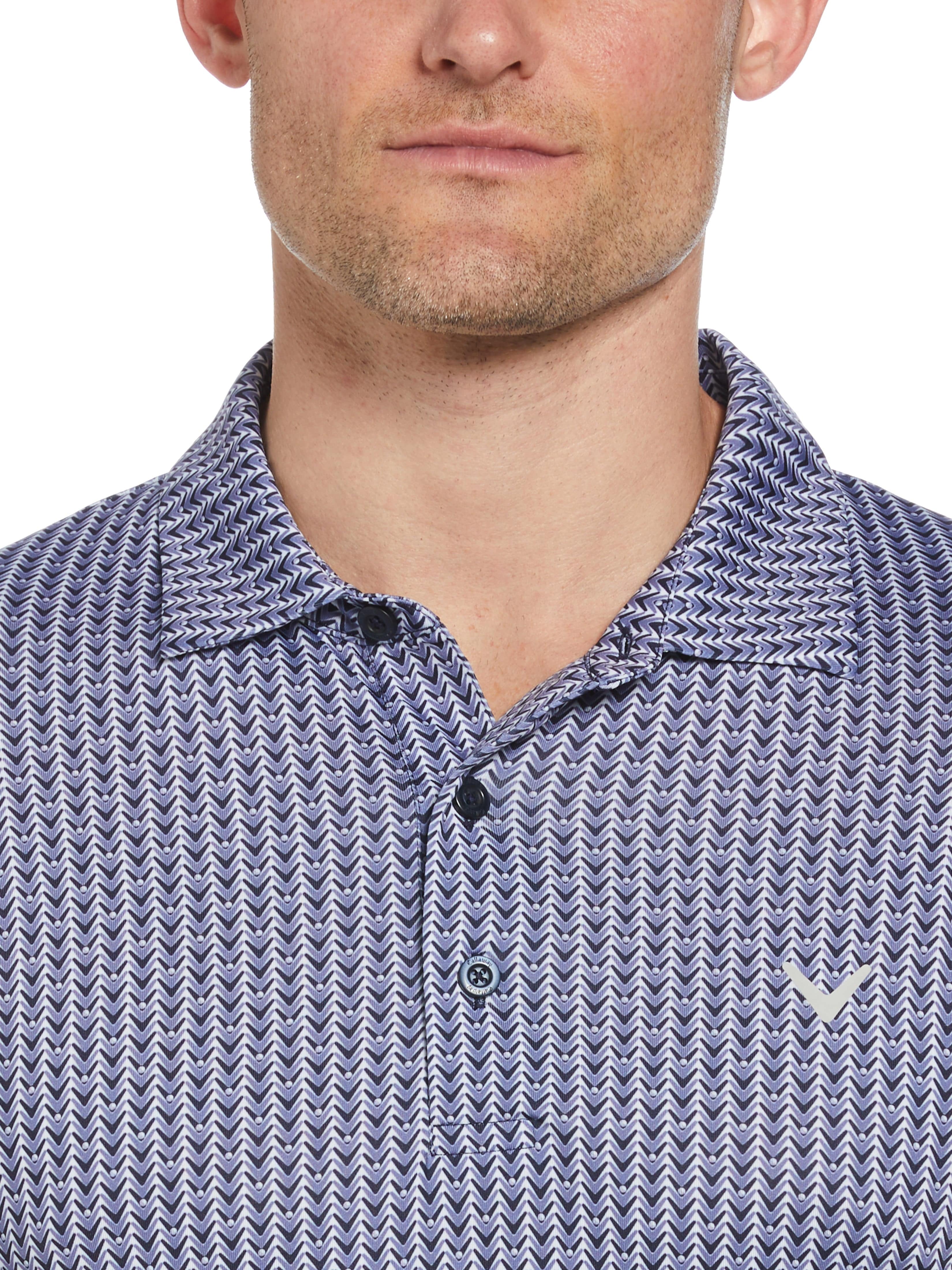 Men's Herringbone Print Polo Shirt - Casual Slim Fit Short Sleeve Button Down for Business & Weekend Wear