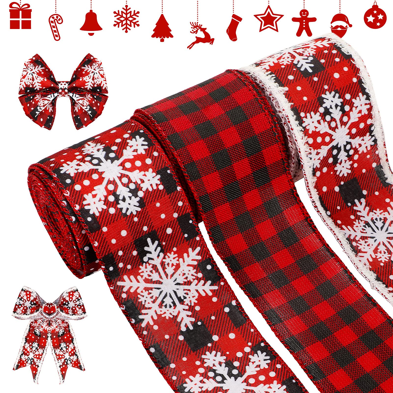 Geosar 3 Rolls Christmas Ribbon Wired, 2.5
