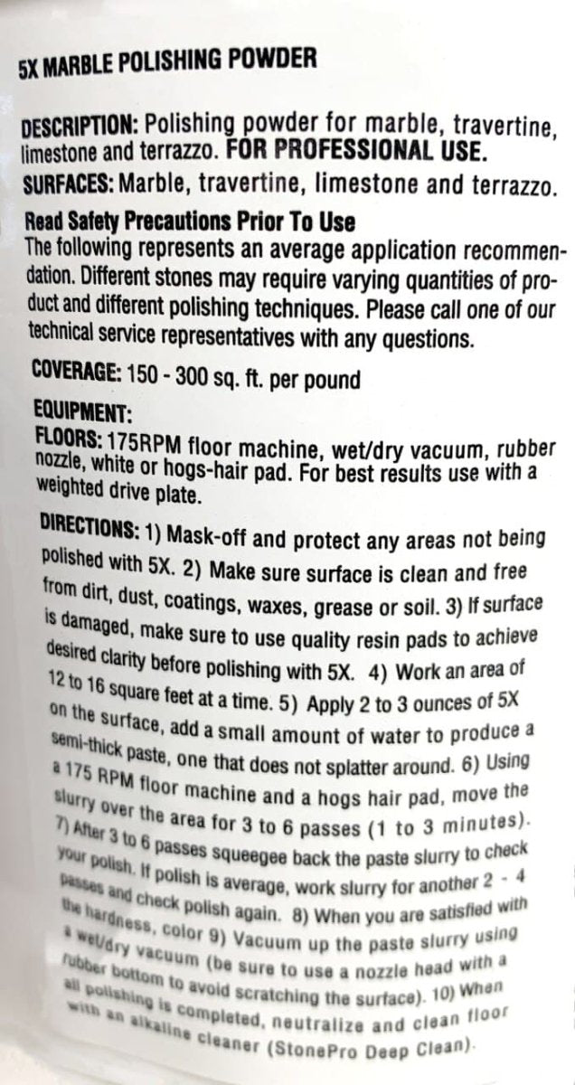 5X Premium Marble Polishing Powder - Restores Shine for Marble, Travertine & Limestone Surfaces - Perfect for Countertops, Floors & Bathroom Tiles