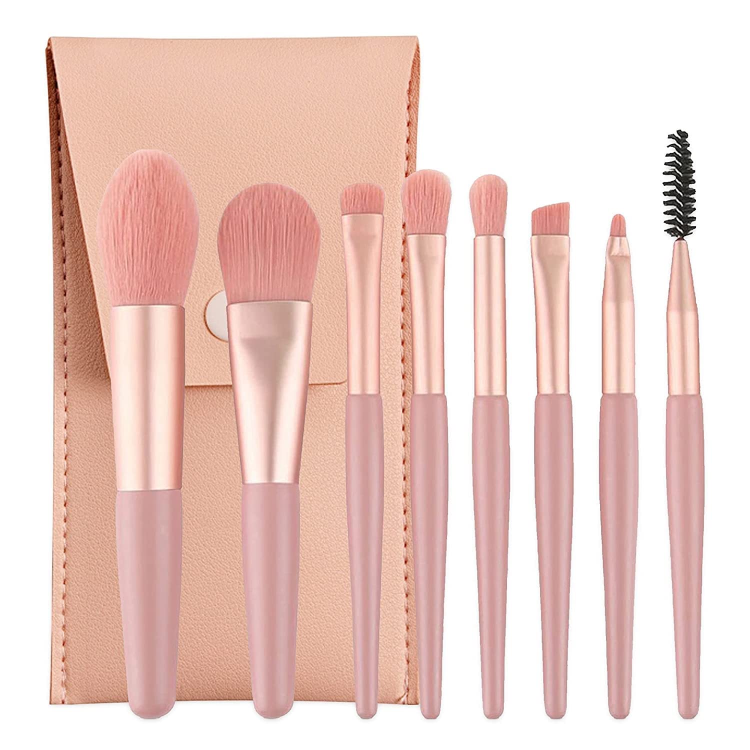 8PCS Professional Makeup Brush Set with Bag - Travel Size Cosmetic Brushes Kit for Face Foundation, Blush & Eyeshadow - Wooden Handle Synthetic Bristle Makeup Brushes (Multicolor) - Perfect for Travel, Daily Makeup & Professional Makeup Artists