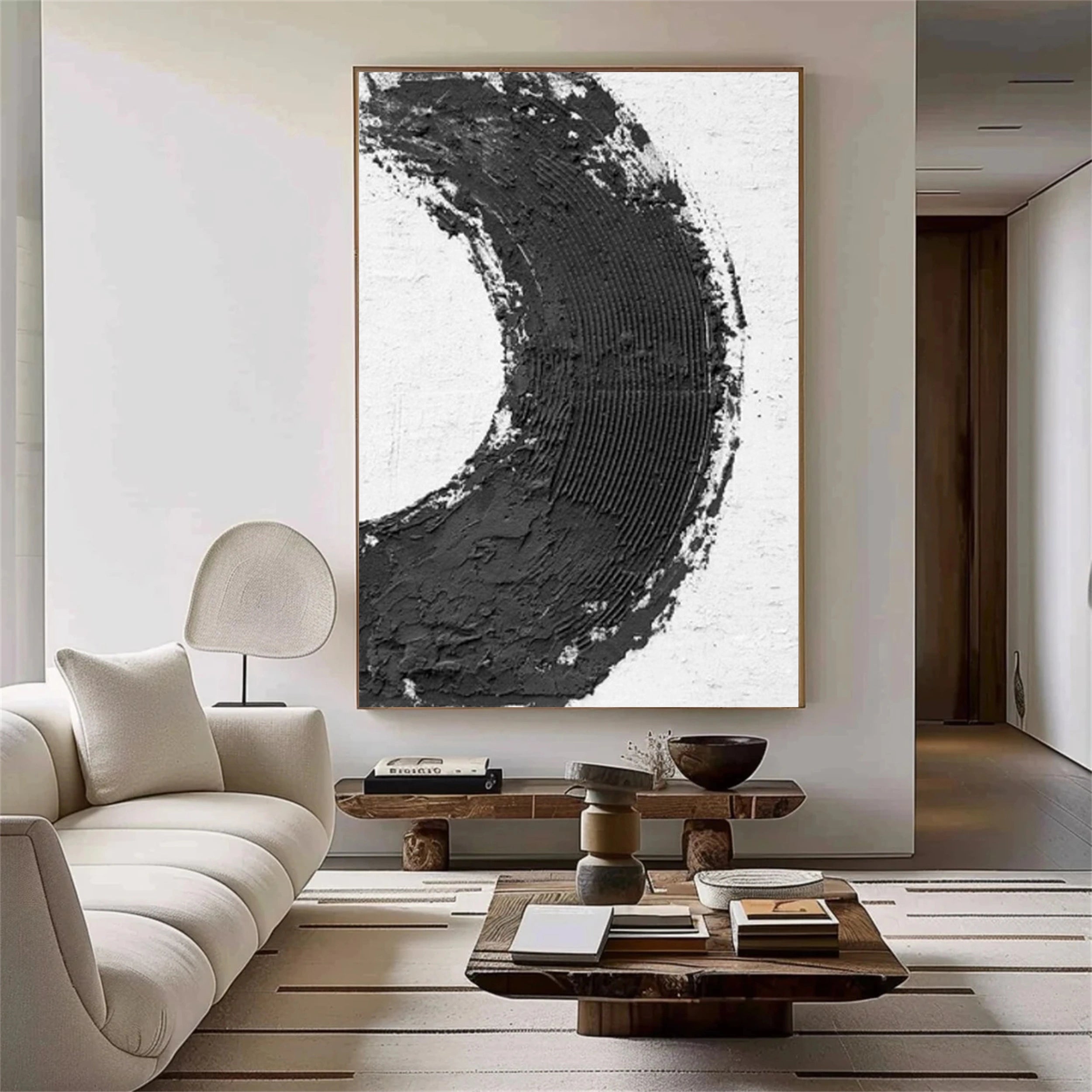 Modern Black and White Textured Minimalist Wall Art Print #MZ067 - Perfect for Living Room, Bedroom & Office Decor