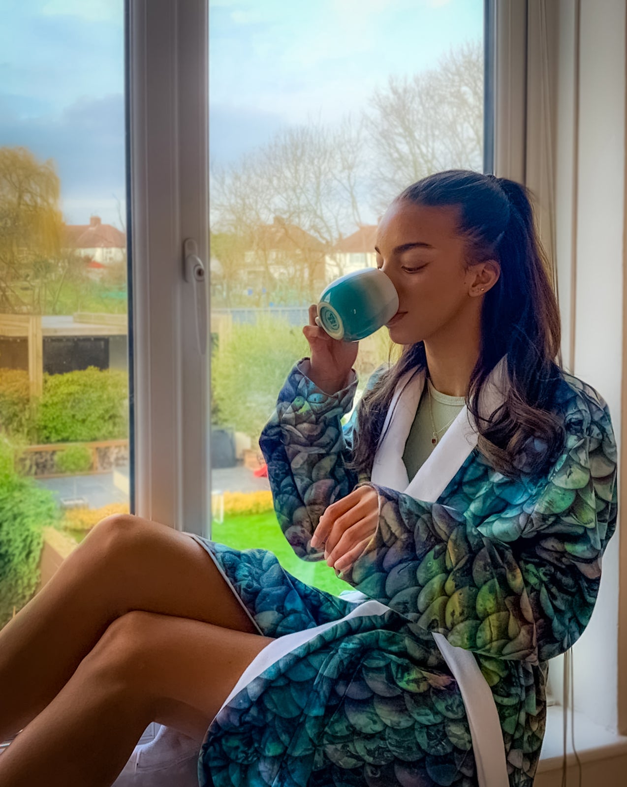 Luxury Terry Abalone Mermaid Scale Bathrobe by Cape Cali - Soft Plush Kimono Robe for Women, Spa, Beach Cover Up & Loungewear