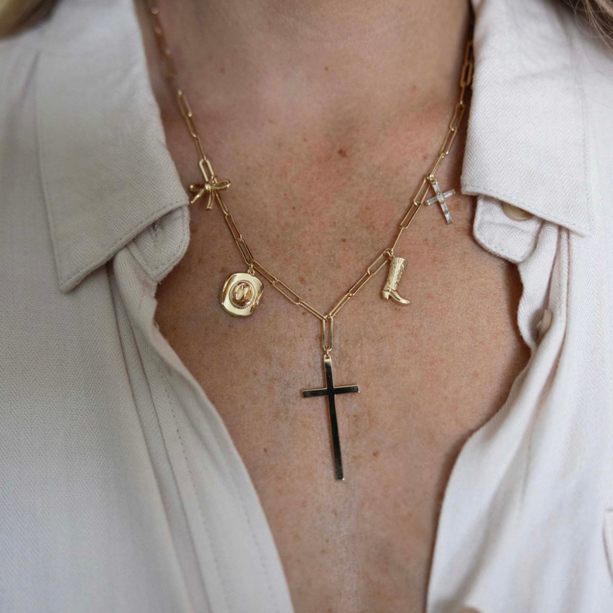 Laura Cross Charm Necklace for Women - Elegant Religious Jewelry Gift for Christmas, Baptism & Everyday Wear - Sterling Silver Pendant with 18