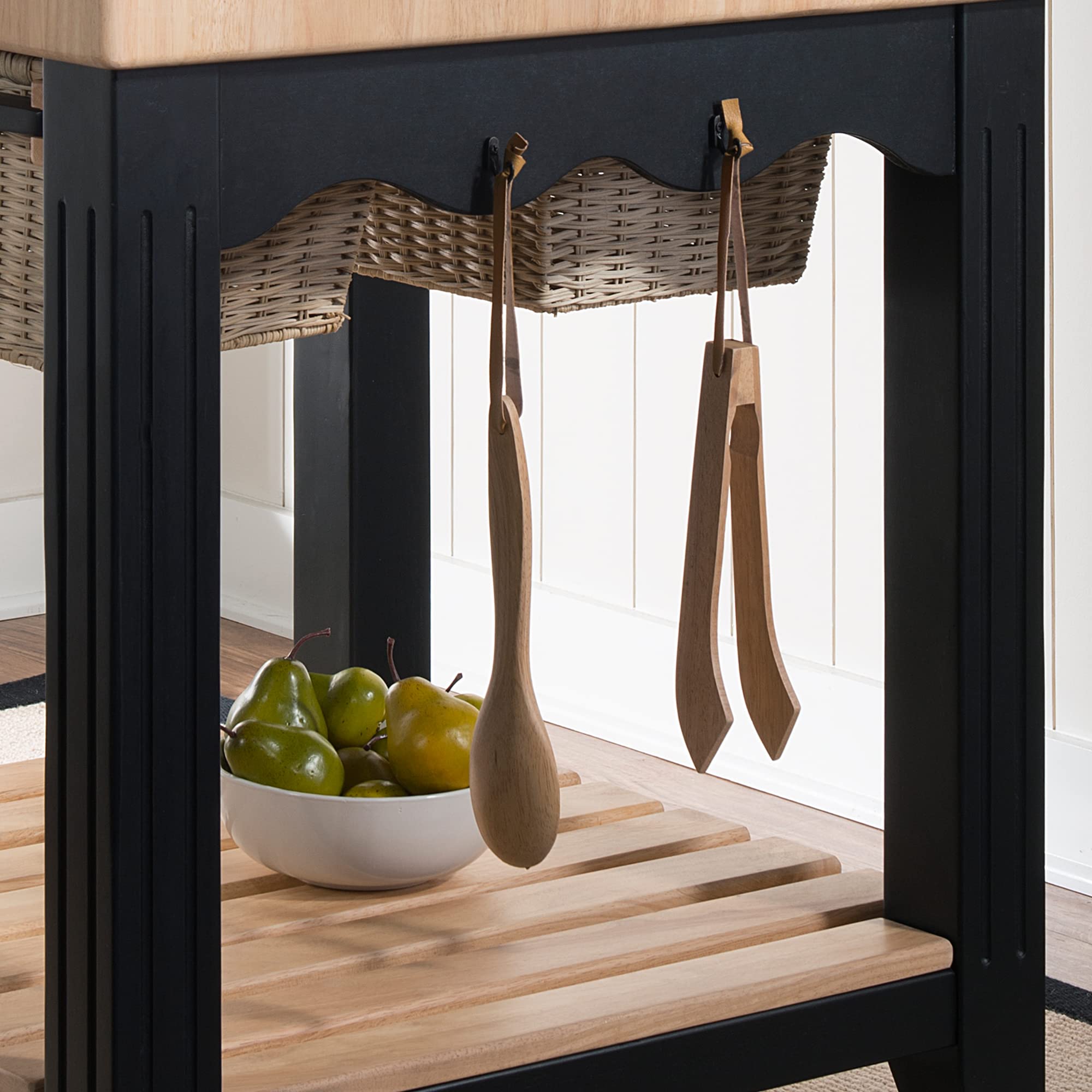 Premium Powell Color Story Black Butcher Block Kitchen Island - Durable Wooden Countertop for Food Prep, Dining & Entertaining - Perfect for Modern Farmhouse, Industrial & Rustic Kitchen Designs