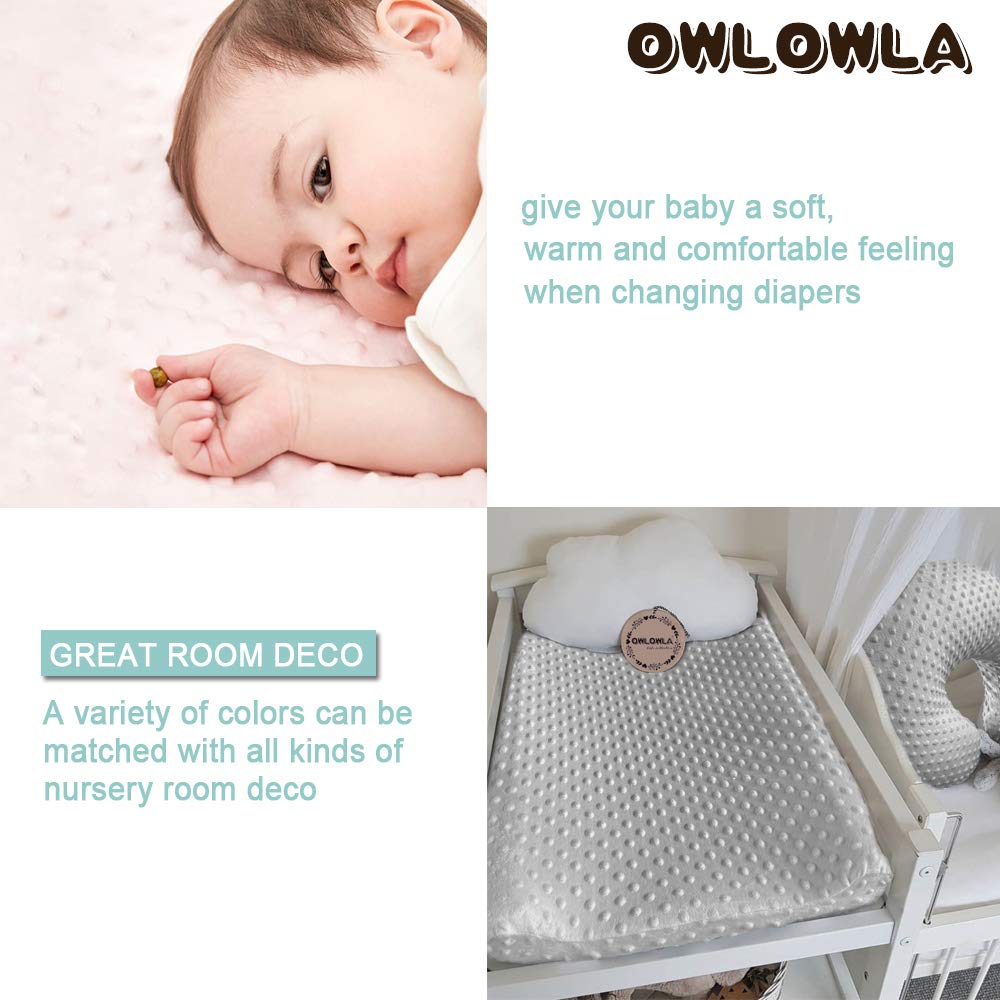 Owlowla Soft Minky Dots Changing Pad Cover - 2 Pack Waterproof Changing Table Sheets for Baby Boys & Girls (Grey/Navy) - Perfect for Nursery, Daycare & Travel Use