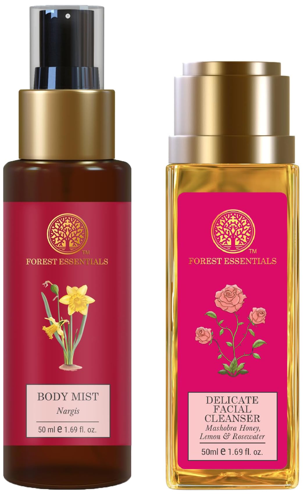 Forest Essentials Travel Size Body Mist Nargis & Delicate Facial Cleanser Mashobra Honey Combo Set - Luxurious Ayurvedic Skincare Duo for Travel & Daily Use - Perfect for On-the-Go Hydration & Gentle Cleansing
