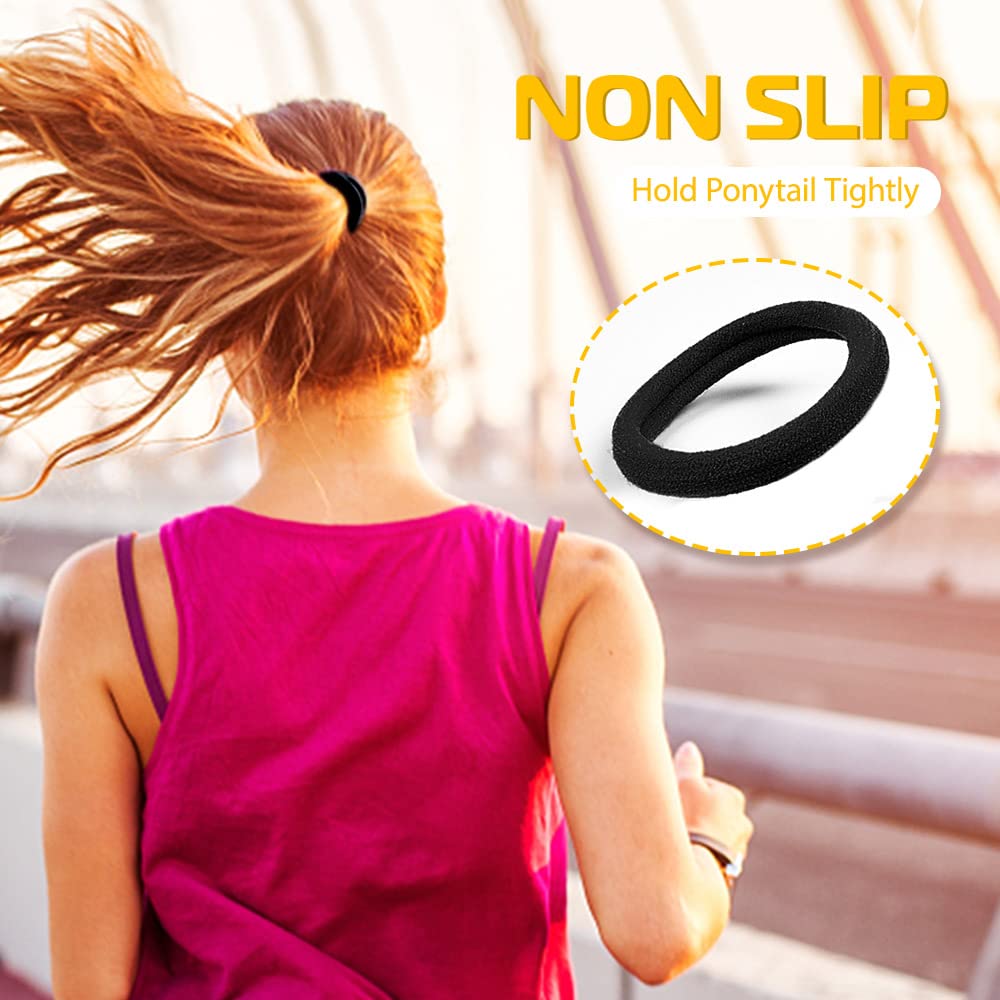 IKOCO 50Pcs Black Cotton Hair Ties - Seamless No Damage Hair Bands for Thick Hair, Soft Ponytail Holders for Women & Men - Perfect for Workouts, Office & Daily Styling
