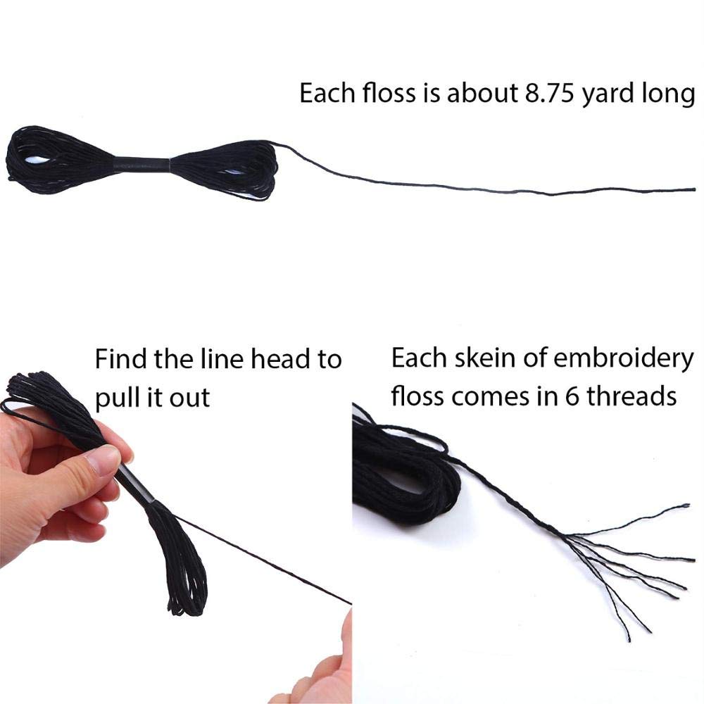 24 Skeins Black & White Cotton Embroidery Floss for Cross Stitch, Friendship Bracelets & Knitting - Includes 12 Floss Bobbins - Perfect for DIY Crafts, Needlework Projects & Handmade Gifts