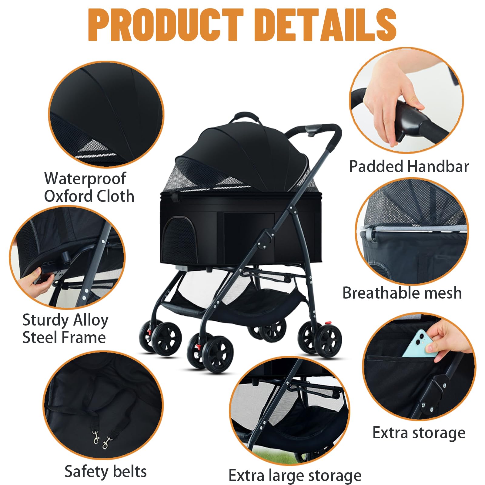 3-in-1 Pet Stroller for Dogs & Cats - Convertible Dog Wagon with Removable Carrier, Folding Design for Medium Pets Up to 55lbs (Black) - Perfect for Park Walks, Vet Visits & Shopping Trips