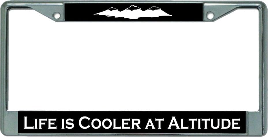Life is Cooler at Altitude Chrome License Plate Frame - Durable Metal Car Accessory for Mountain Lovers & Outdoor Enthusiasts - Perfect for Trucks, SUVs & Road Trips
