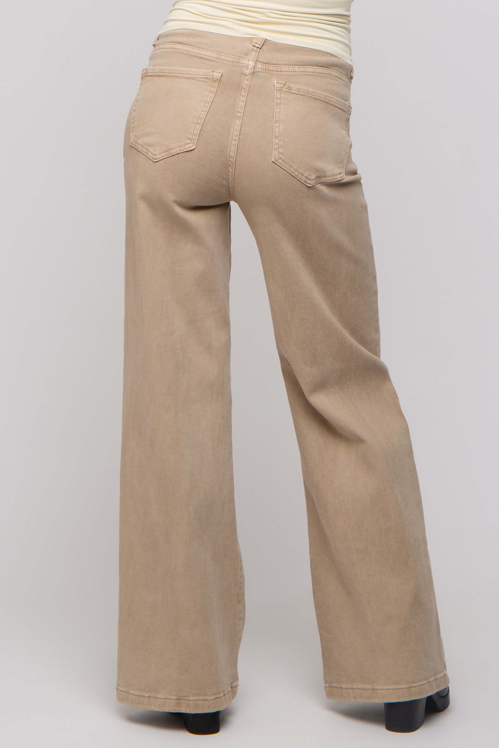 Stylish Beige Wide Leg Maternity Jeans for Pregnant Women - Comfortable Stretch Denim Pants for Everyday Wear & Pregnancy Fashion