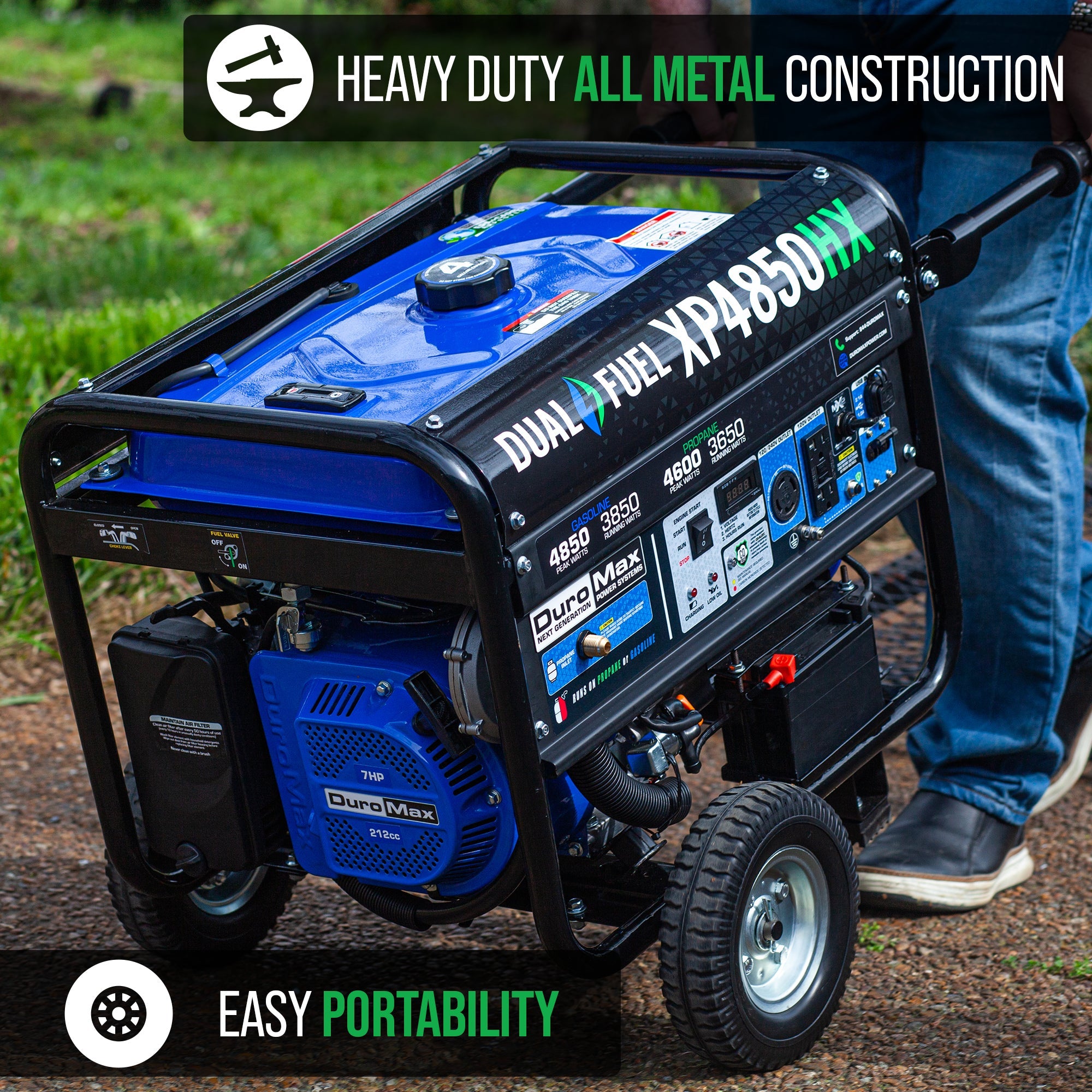DuroMax XP4850HX 3850W/4850W Dual Fuel Portable Generator with CO Alert & Electric Start - Perfect for Home Backup Power, Camping, and Emergency Use