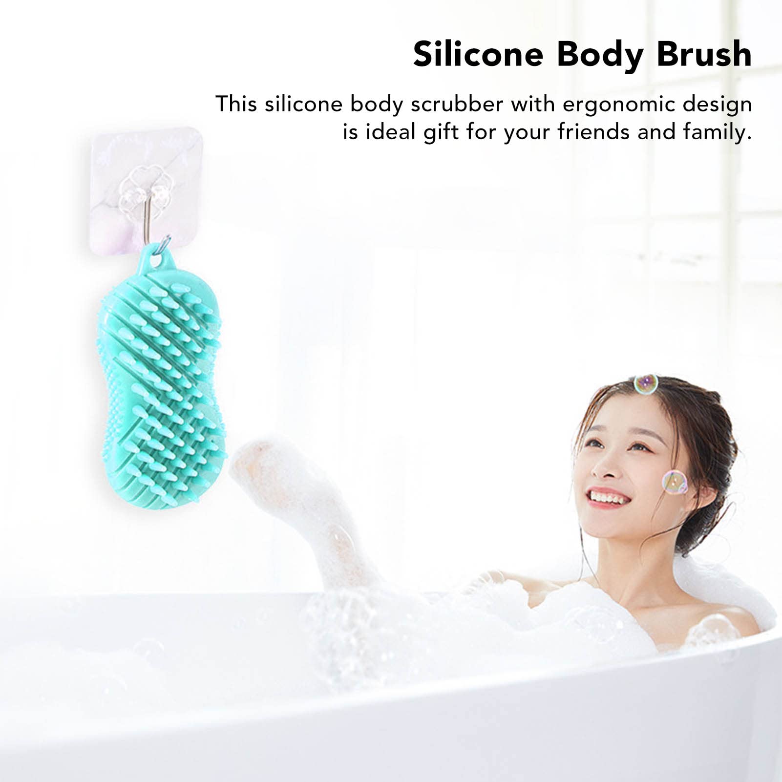 2-in-1 Silicone Body Scrubber & Exfoliator - Dual-Sided Ergonomic Shampoo Brush for Body & Hair Care - Gentle Massage & Exfoliation - Green - Perfect for Shower, Bath & Spa Relaxation