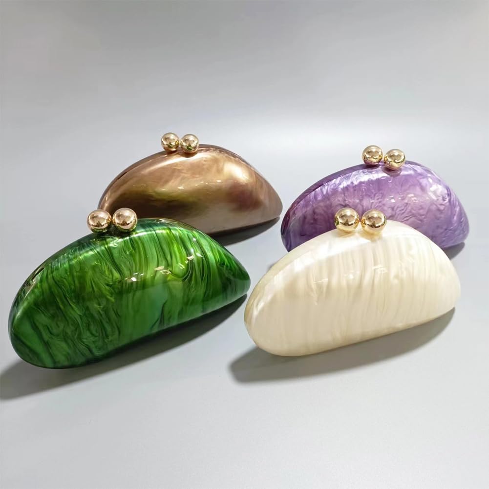 Luxury Acrylic Shell Shaped Clutch Purse for Women - Elegant Marble & Glitter Evening Bag for Wedding, Cocktail Party, Prom - Perfect for Special Occasions & Formal Events