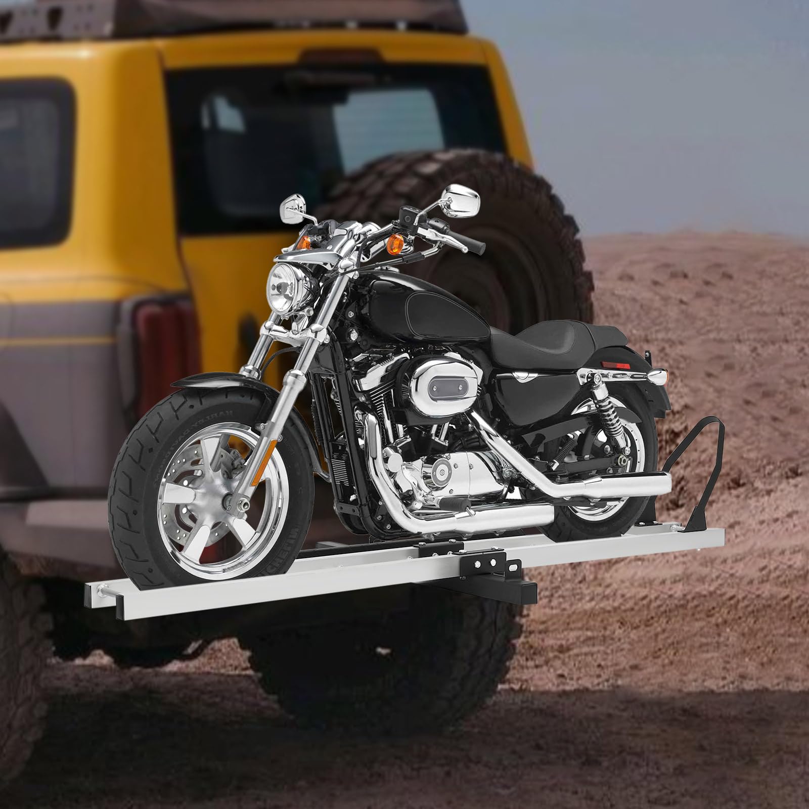 Aluminum Motorcycle Hitch Carrier 400lbs - Folding Bike Rack for Dirt Bikes & Loading Ramp - Perfect for Off-Road Adventures