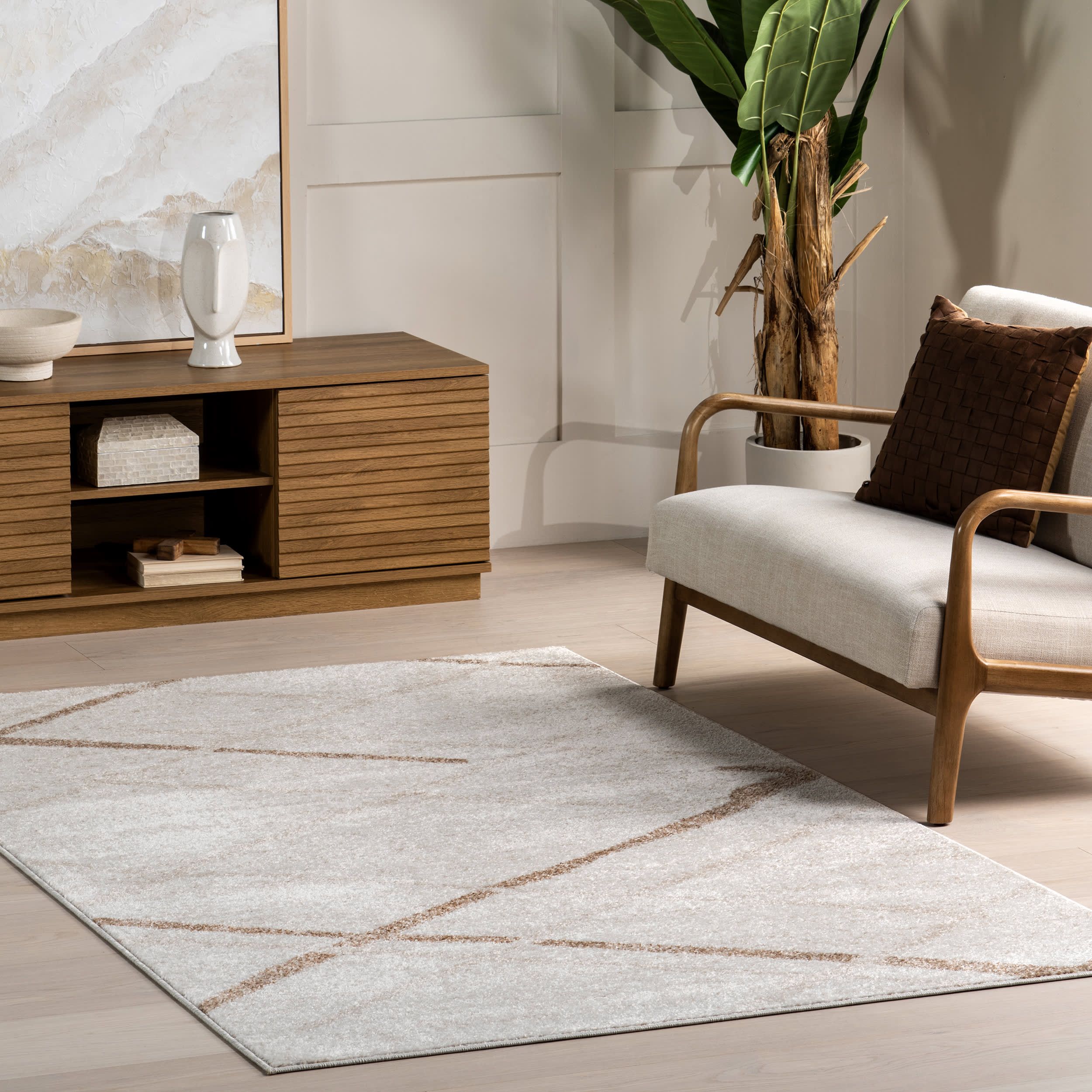 Broken Lattice Pattern Area Rug - Light Brown Shaggy Carpet for Living Room, Bedroom & Home Decor