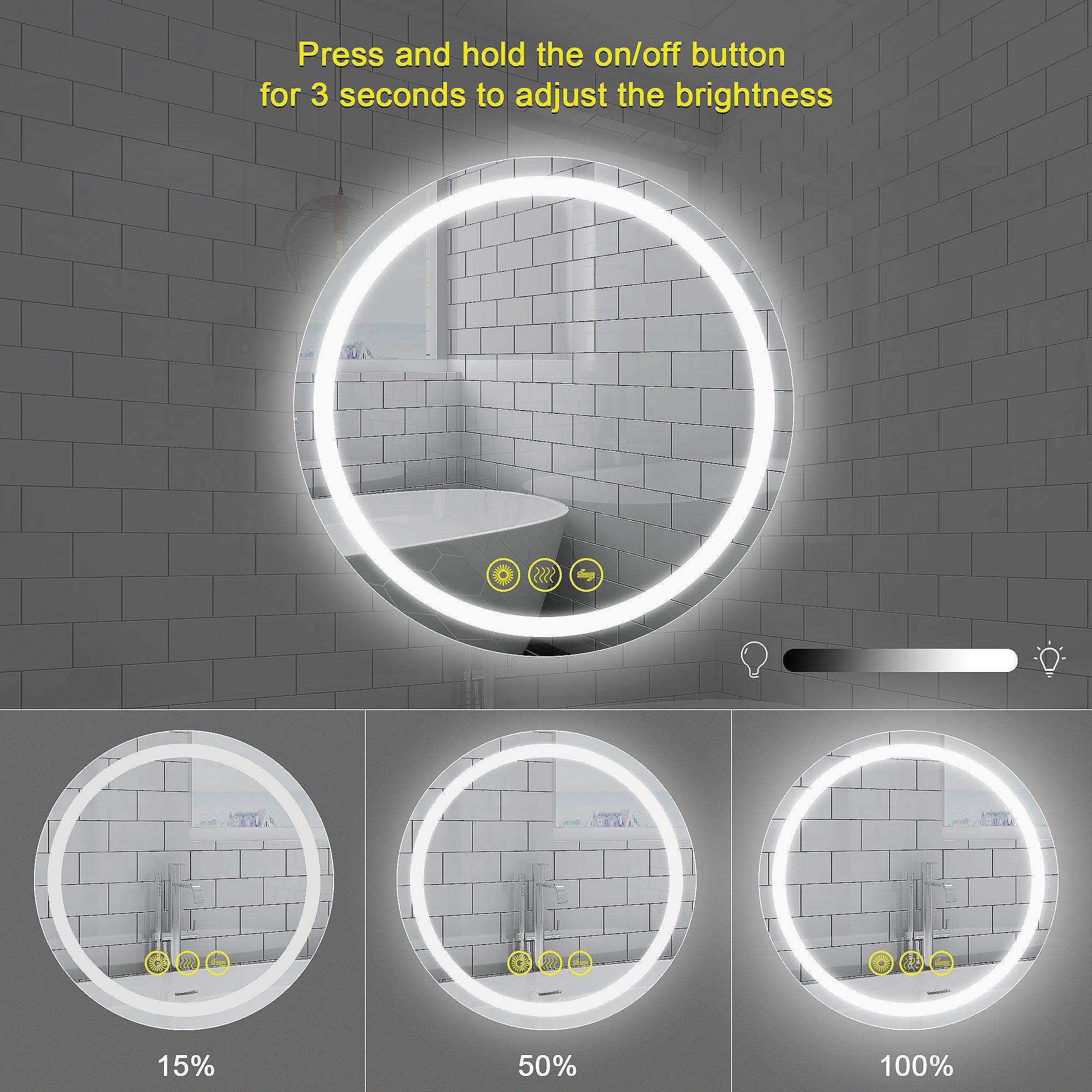 SmartShine Modern LED Dimmable Round Anti-Fog Bathroom Mirror with Backlit - Perfect for Vanity, Makeup, Shaving & Home Decor