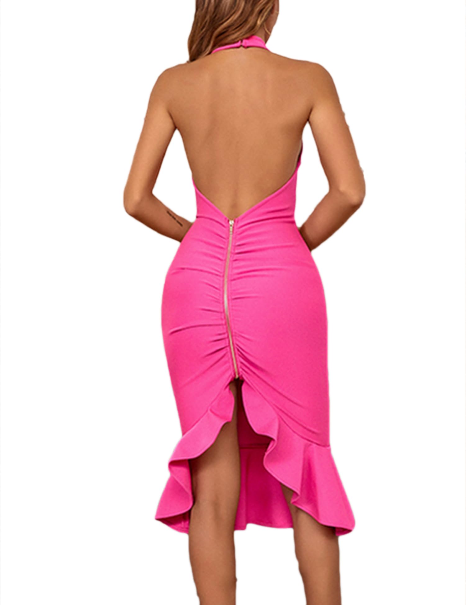 Elegant Women's Halter Backless Bandage Dress for Wedding, Party & Celebration | Mermaid Midi Bodycon Dress for Bridal Shower, Cocktail Party & Special Occasions