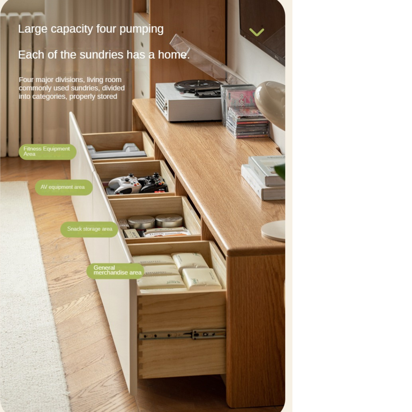 Solid Oak Wood Modern White Integrated Log Floor TV Stand - Stylish Storage for Living Room, Bedroom & Home Theater