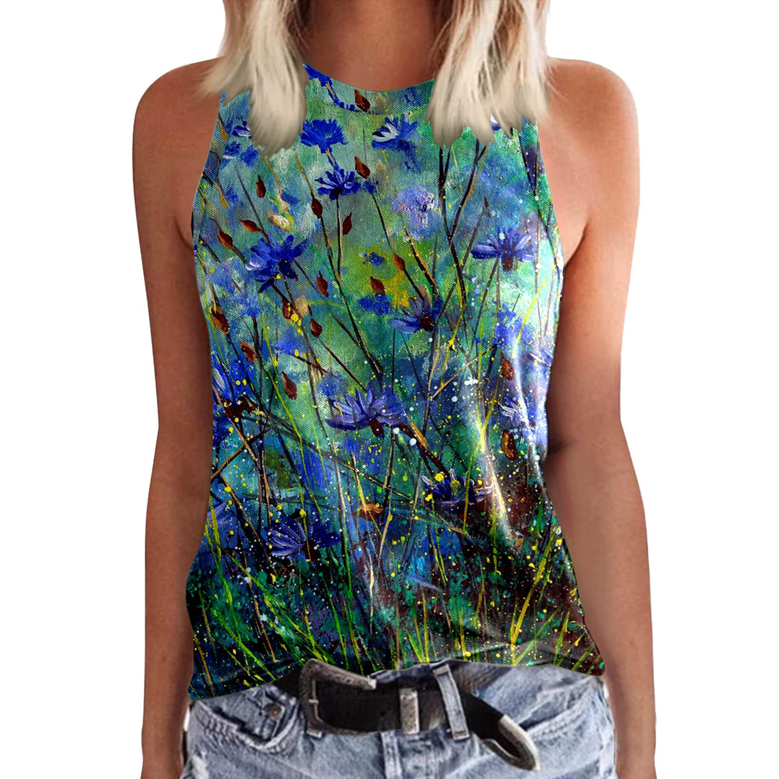 Stylish Women's Sleeveless Printed Tank Tops - Summer Casual Crewneck Loose Fit Basic Shirts for Women | Perfect for Beach Outings, Yoga, and Everyday Wear