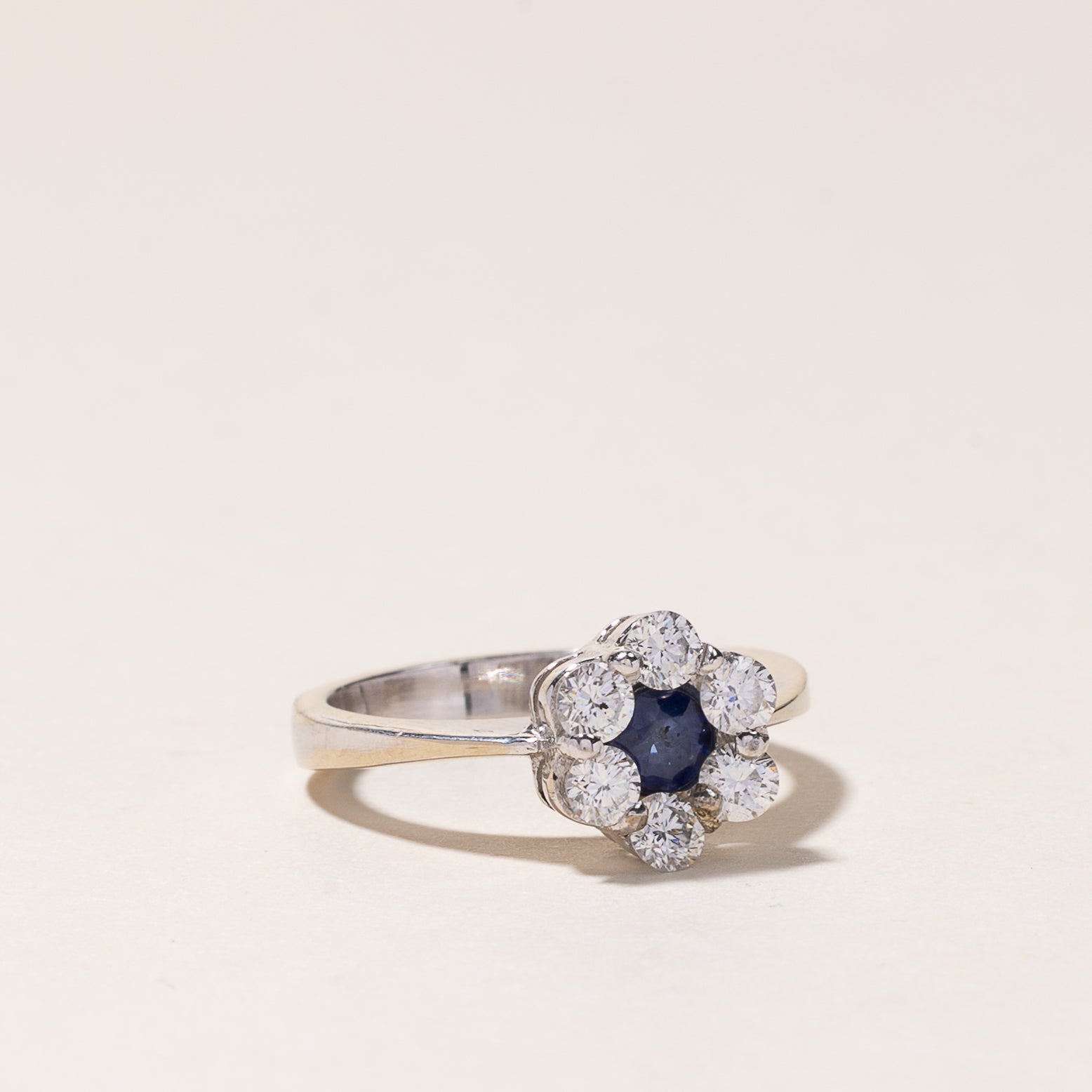 18K White Gold Blue Sapphire and Diamond Ring - 0.23ct Sapphire & 0.39ctw Diamonds - Size 3.25 - Elegant Engagement, Wedding, Anniversary Jewelry Gift for Women