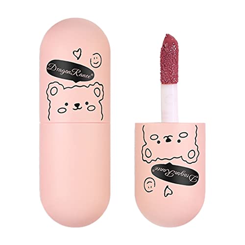 Long-Lasting Matte Lip Gloss - Non-Stick Velvet Lipstick with Glitter & Shine, Cute Bear Design, Orange Lip Glaze for Women | Perfect for Parties, Dates & Everyday Wear (Size D, One Size)