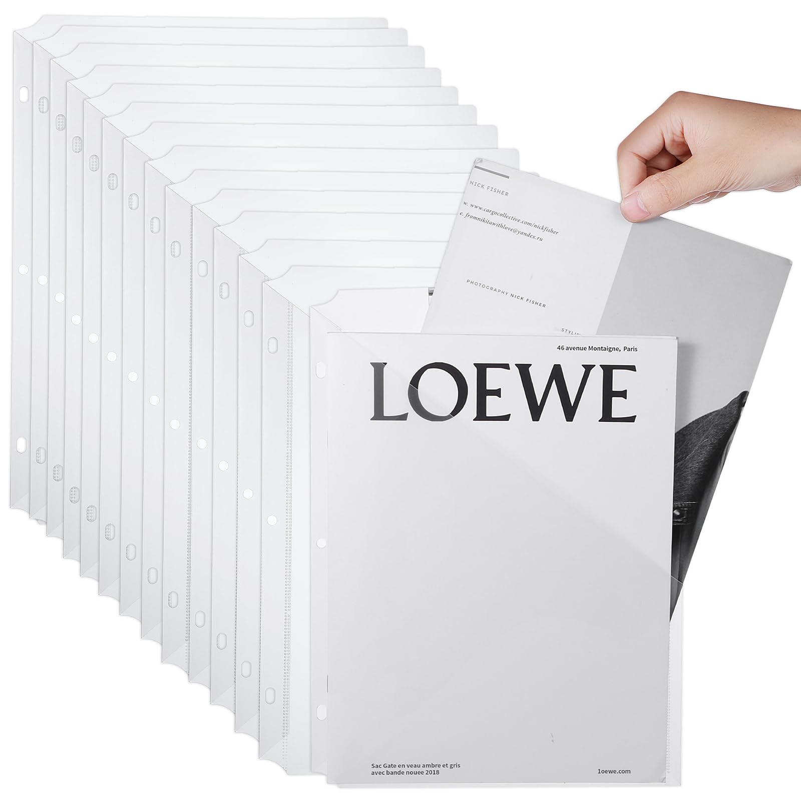 50Pcs 3 Hole Punch Binder Folders - Clear Poly Translucent 3 Ring Binder Plastic Sleeves - Slash File Jacket Organizer Pockets for Paper Documents - Perfect for School, Office & Home Organization