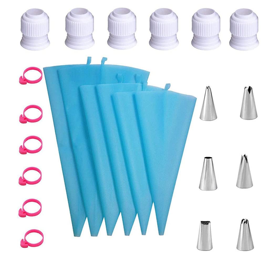 GANFANREN 24Pcs Stainless Steel Piping Nozzles & Reusable Silicone Pastry Bags - Cake Decorating Kit for Baking, Cupcakes, Cookies & DIY Frosting - Perfect for Home Bakers & Professional Chefs