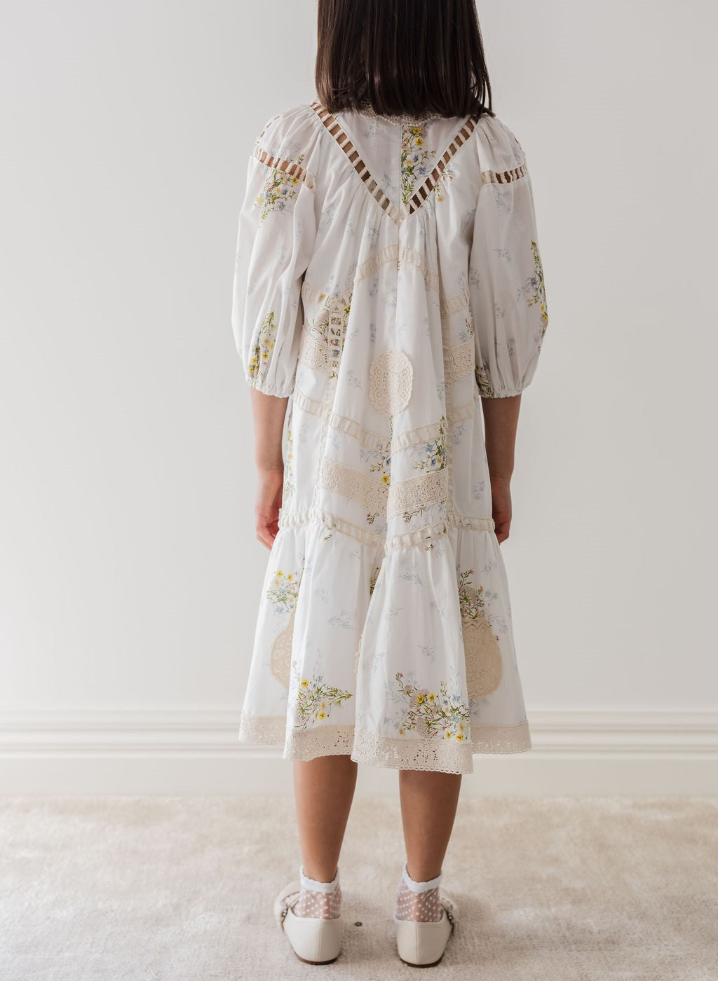 Petite Amalie Doily Applique Voile Spring Meadow Print Dress - Floral Summer Dress for Women, Boho Chic Style, Perfect for Garden Parties & Outdoor Events