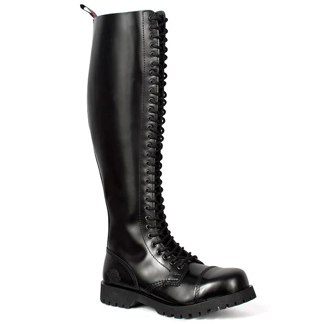 GRIPFAST Black Leather 30-Eye Combat Boots for Men & Women - Punk Gothic Motorcycle Riding, Cosplay & Fashion Outfits