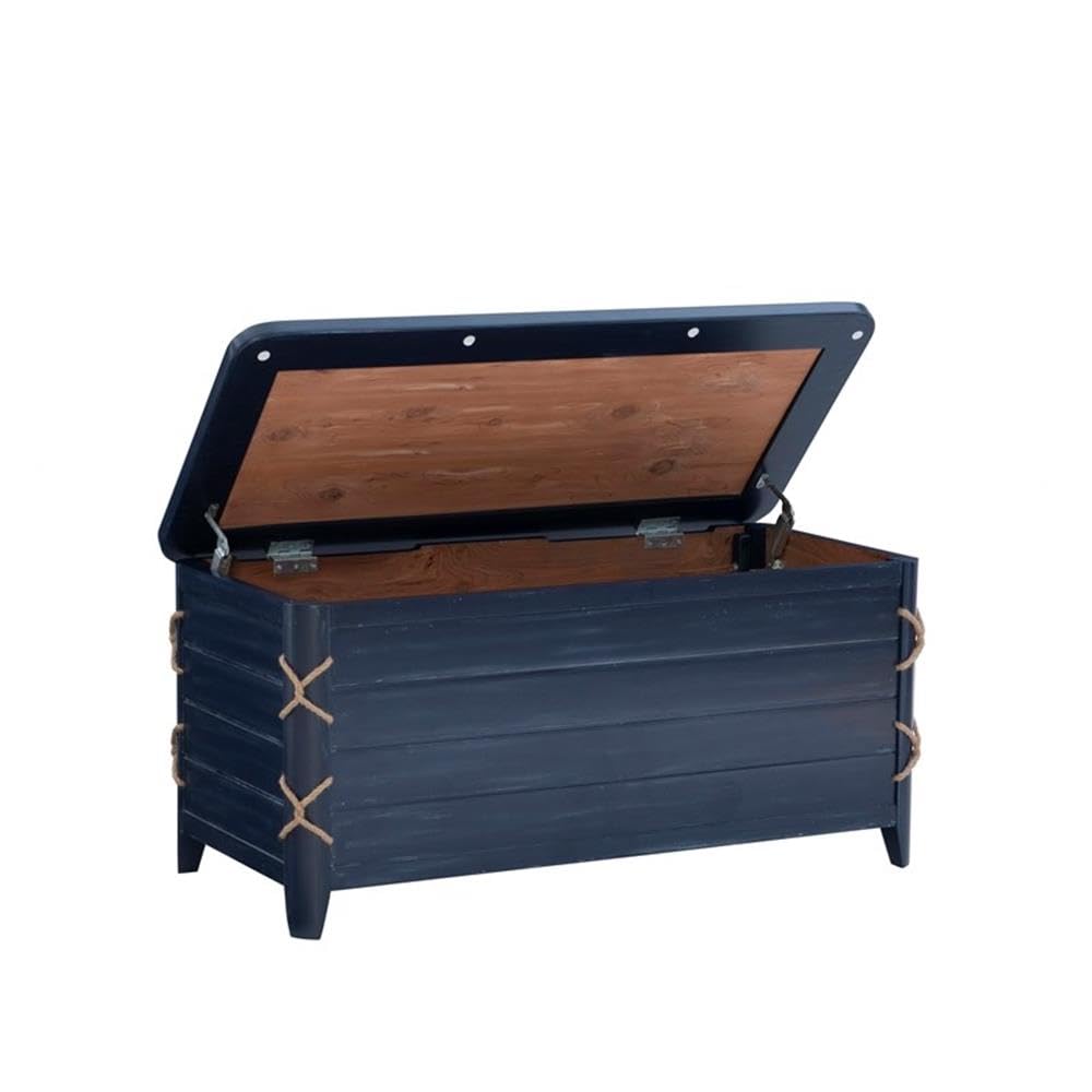 BOWERY HILL Modern Wood Rope Cedar Lined Storage Chest - Blue Decorative Trunk for Bedroom, Living Room & Nursery Organization | Rustic Home Decor Storage Solution